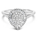 10K White Gold 1/2 Cttw Round & Baguette Cut Diamond Pear Shaped Domed Pavé Cluster with Halo Cocktail Ring (H-I Color, SI1-SI2 Clarity)