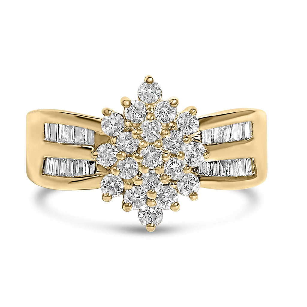 10K Yellow Gold 1.0 Cttw Marquise Composite Diamond Cluster Cocktail Ring (H-I Color, SI2-I1 Clarity)