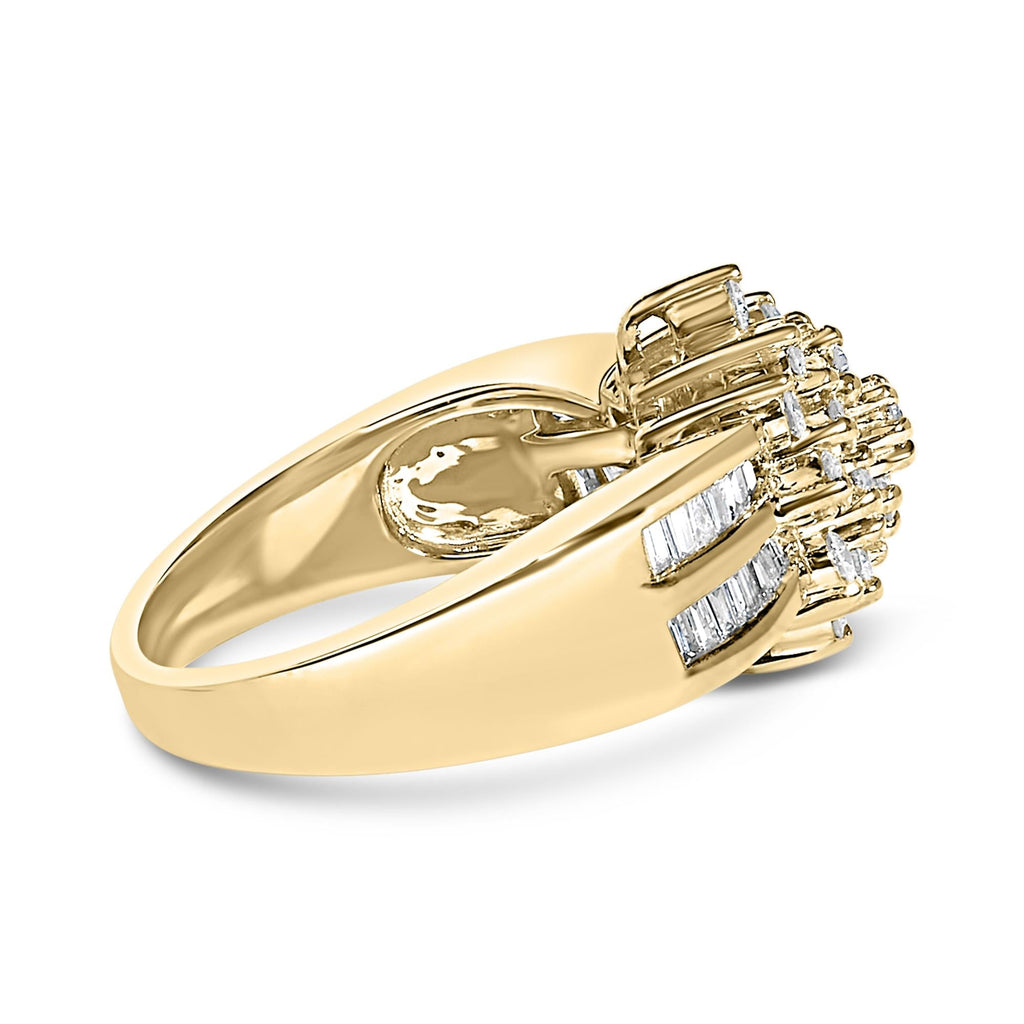 10K Yellow Gold 1.0 Cttw Marquise Composite Diamond Cluster Cocktail Ring (H-I Color, SI2-I1 Clarity)