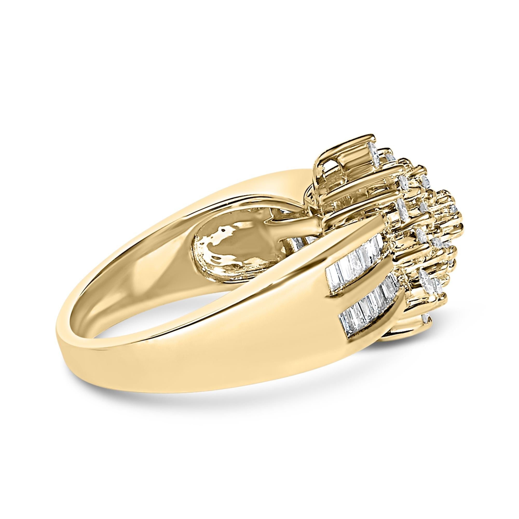 10K Yellow Gold 1.0 Cttw Marquise Composite Diamond Cluster Cocktail Ring (H-I Color, SI2-I1 Clarity)