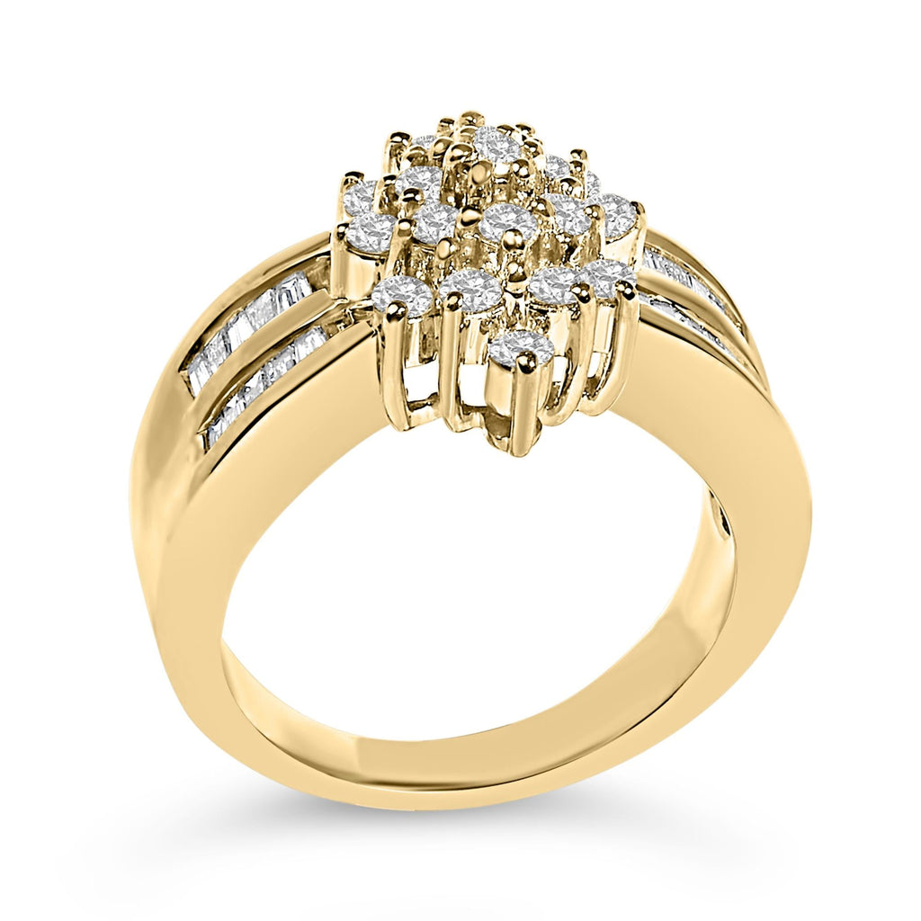 10K Yellow Gold 1.0 Cttw Marquise Composite Diamond Cluster Cocktail Ring (H-I Color, SI2-I1 Clarity)