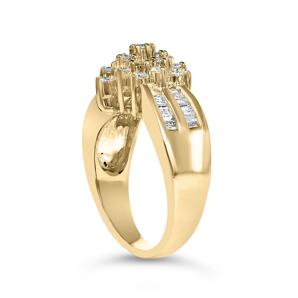 10K Yellow Gold 1.0 Cttw Marquise Composite Diamond Cluster Cocktail Ring (H-I Color, SI2-I1 Clarity)
