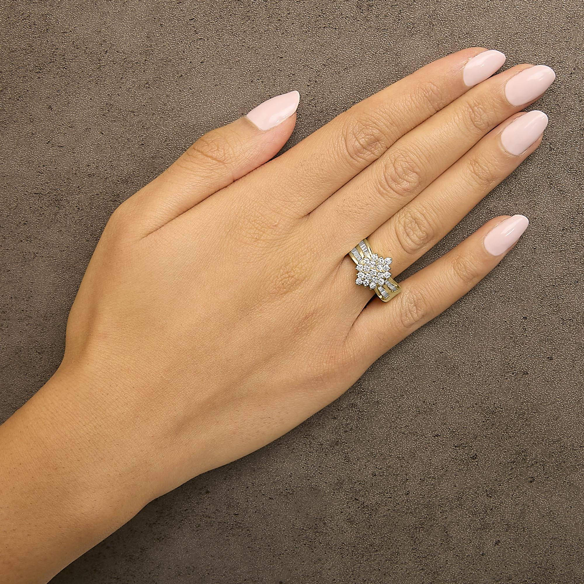 10K Yellow Gold 1.0 Cttw Marquise Composite Diamond Cluster Cocktail Ring (H-I Color, SI2-I1 Clarity)
