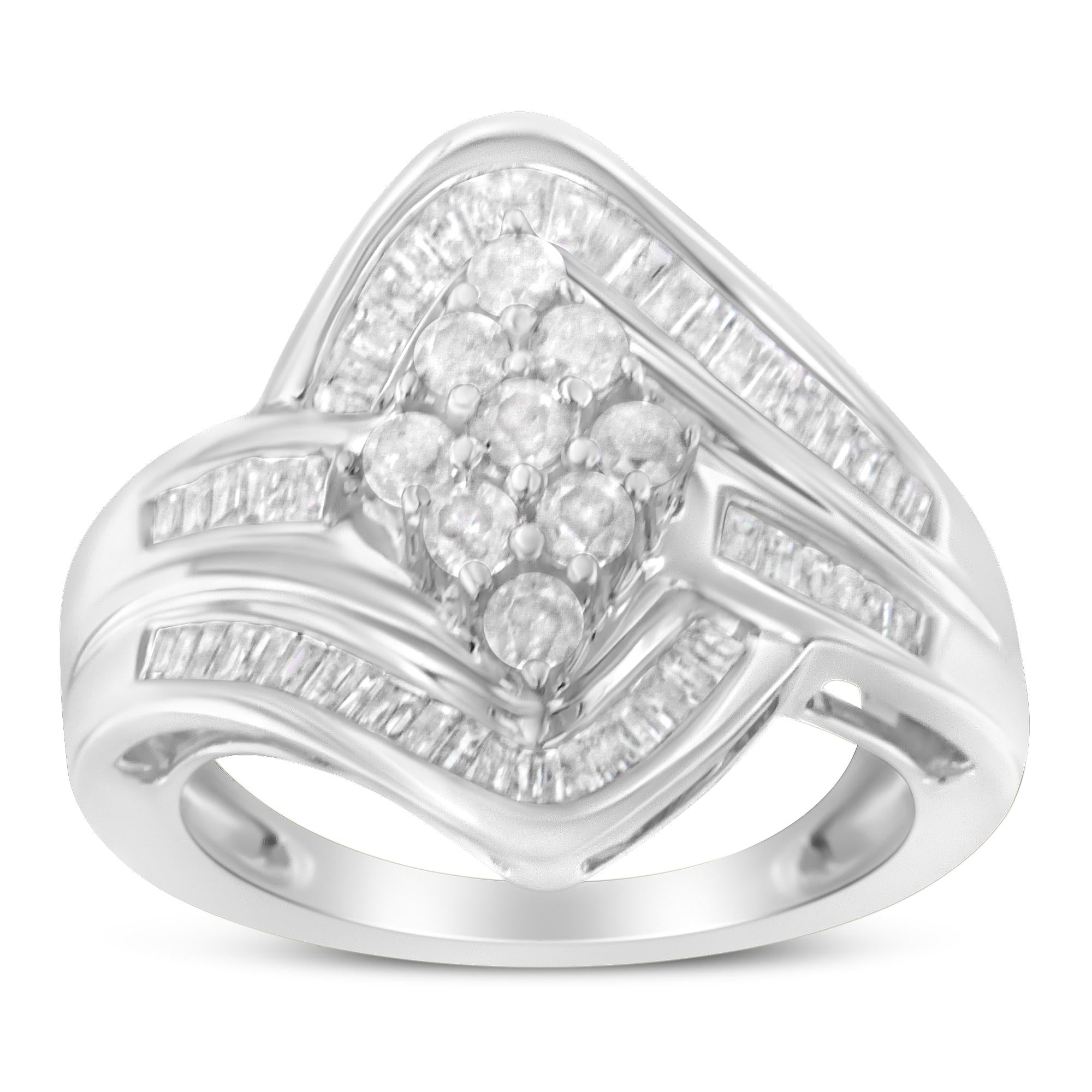 10K White Gold Diamond Bypass Cluster Ring (1 Cttw, I-J Color, I2-I3 Clarity)