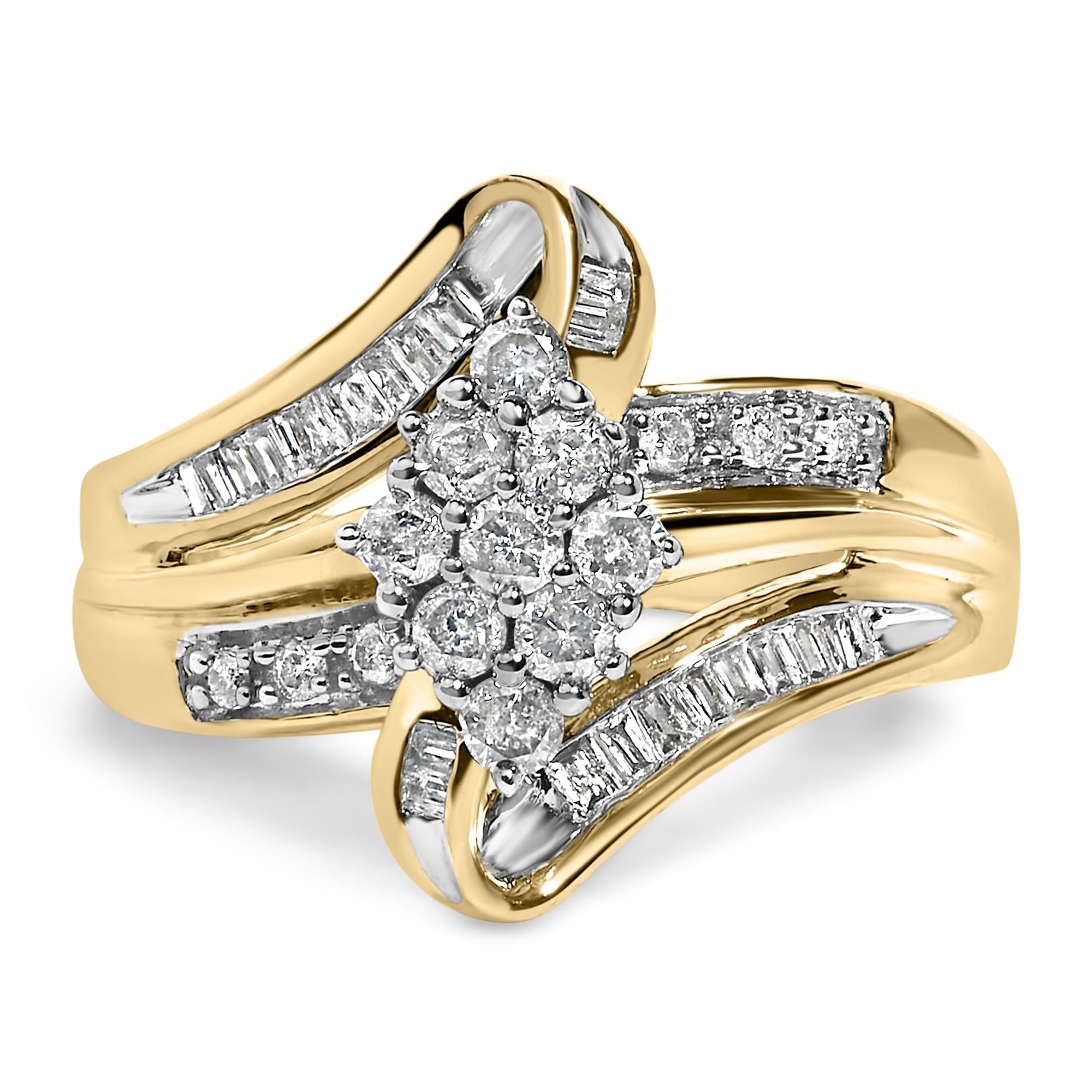 10K Yellow Gold 1/2 cttw Diamond Cluster Cocktail Ring (J-K Clarity, I1-I2 Color)