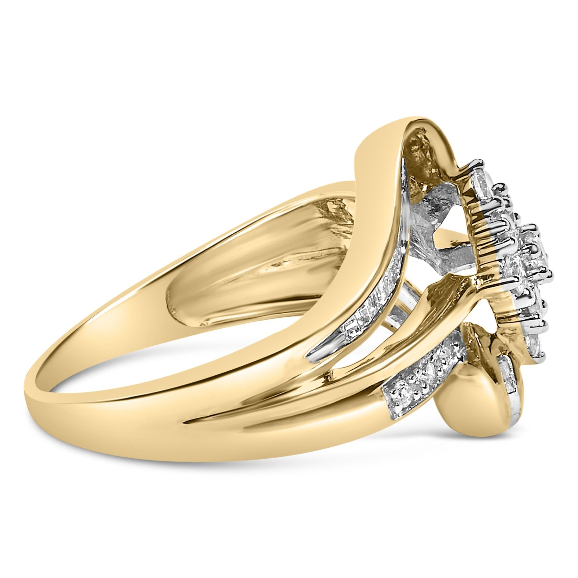 10K Yellow Gold 1/2 cttw Diamond Cluster Cocktail Ring (J-K Clarity, I1-I2 Color)
