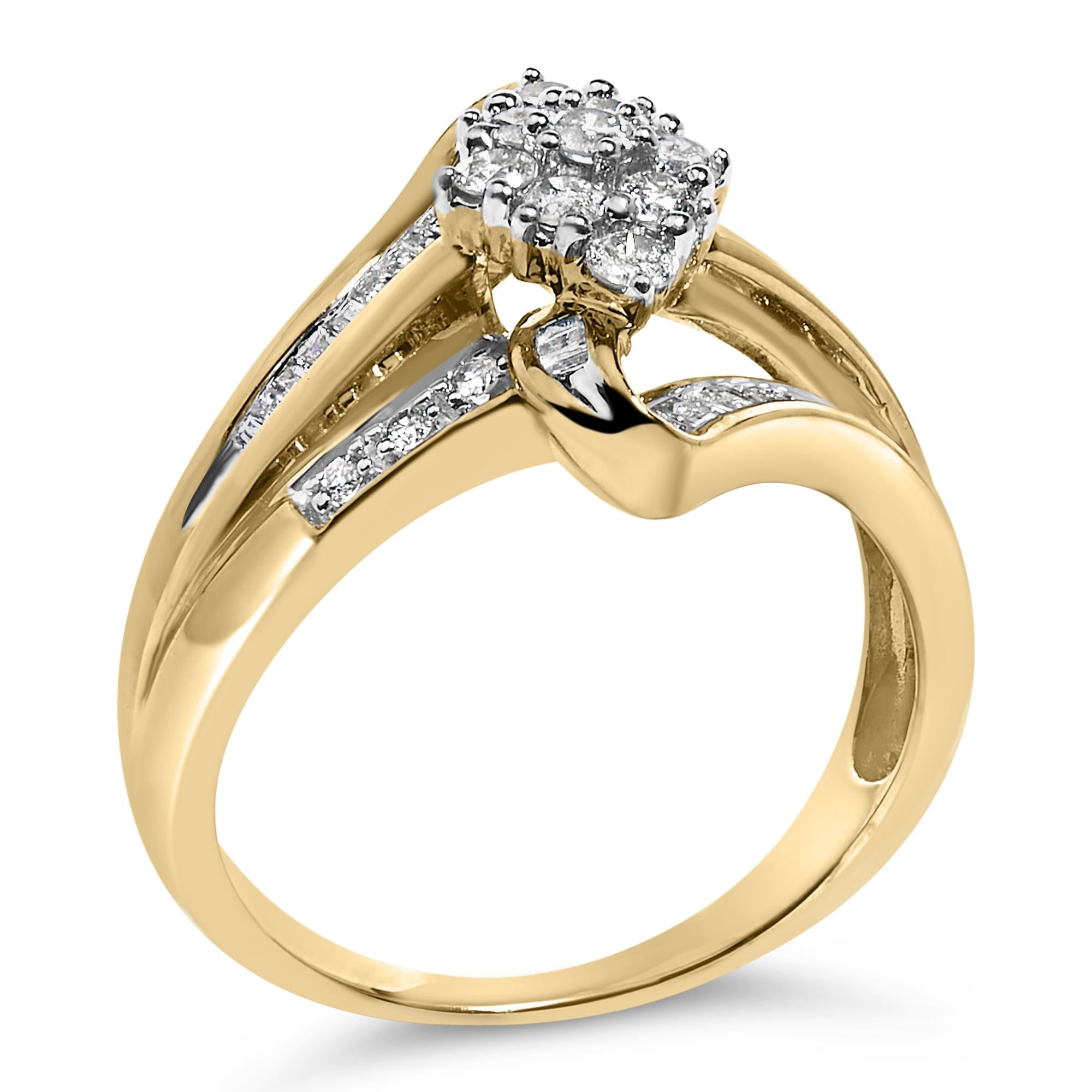 10K Yellow Gold 1/2 cttw Diamond Cluster Cocktail Ring (J-K Clarity, I1-I2 Color)