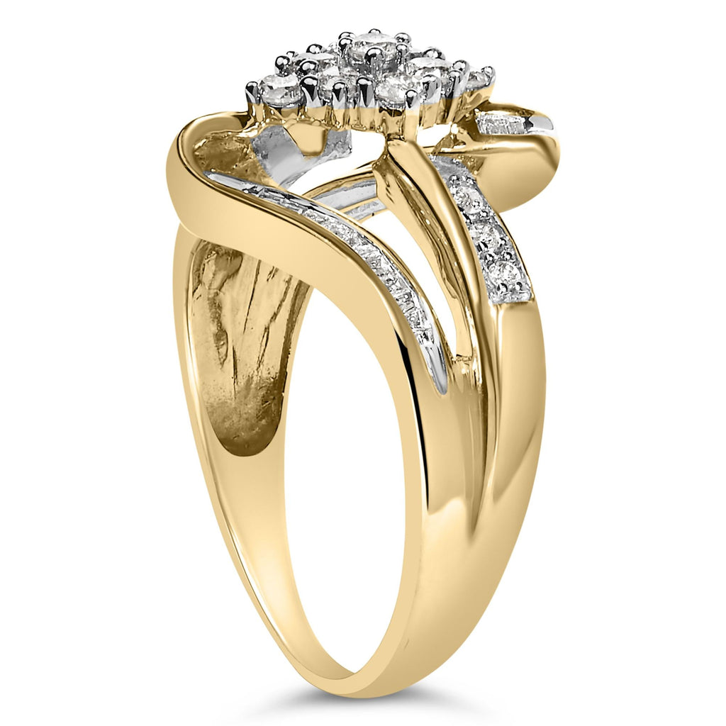 10K Yellow Gold 1/2 cttw Diamond Cluster Cocktail Ring (J-K Clarity, I1-I2 Color)