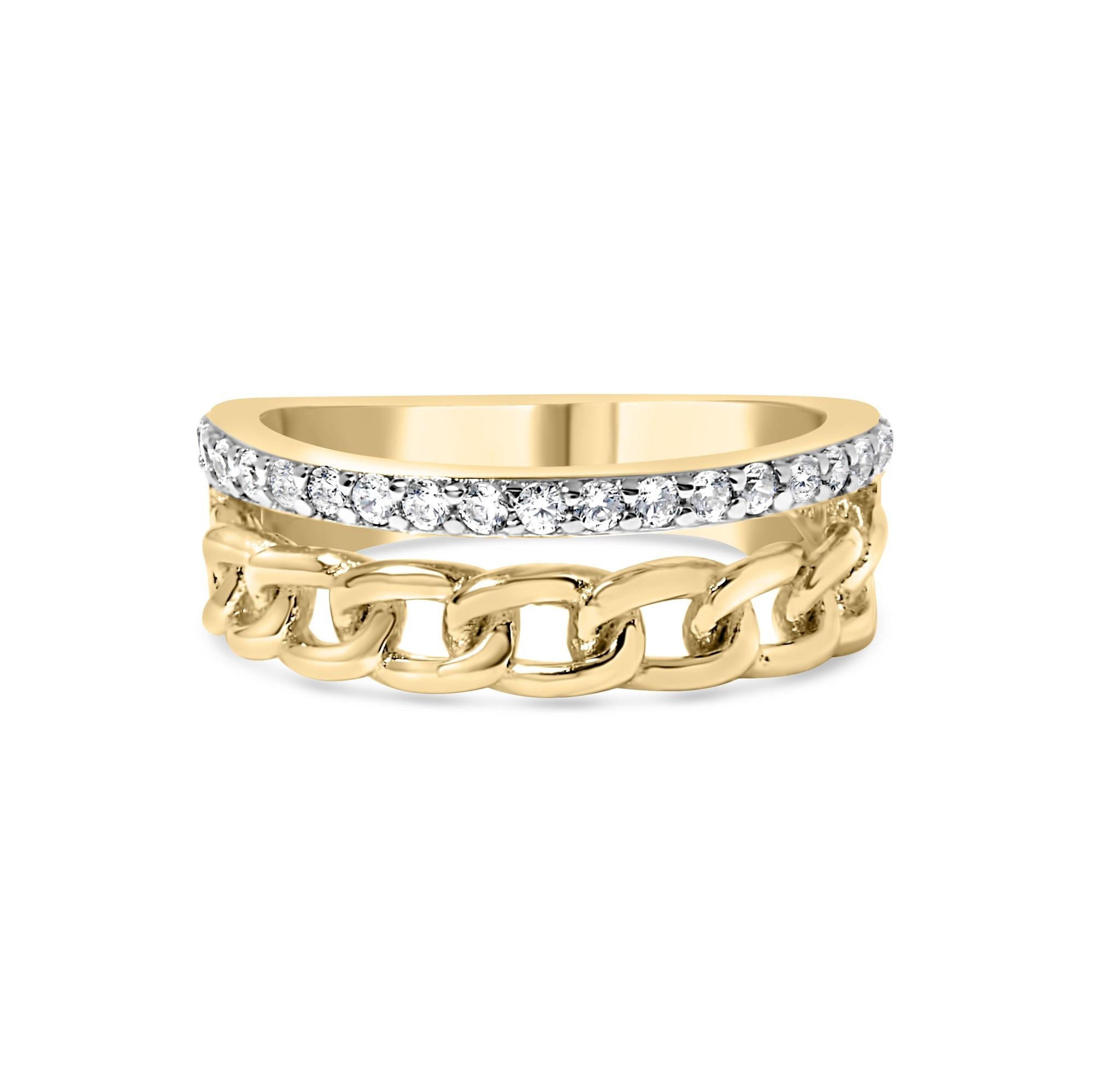 10K Yellow Gold 1/5 Cttw Diamond Cuban Link Ring Band (I-J Color, I2-I3 Clarity)