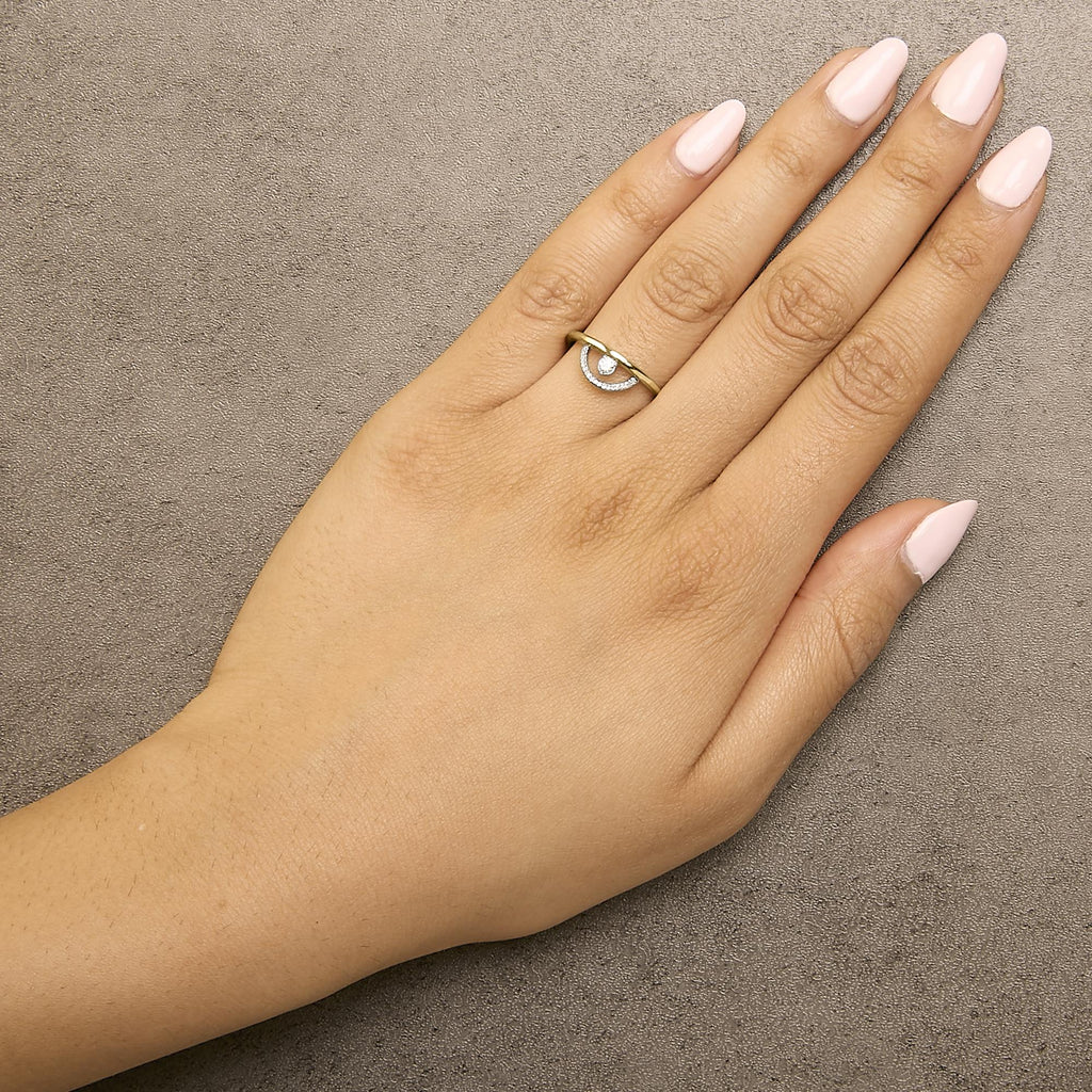 14K Yellow Gold Plated Sterling Silver 1/10 Cttw Diamond Arc Ring-2