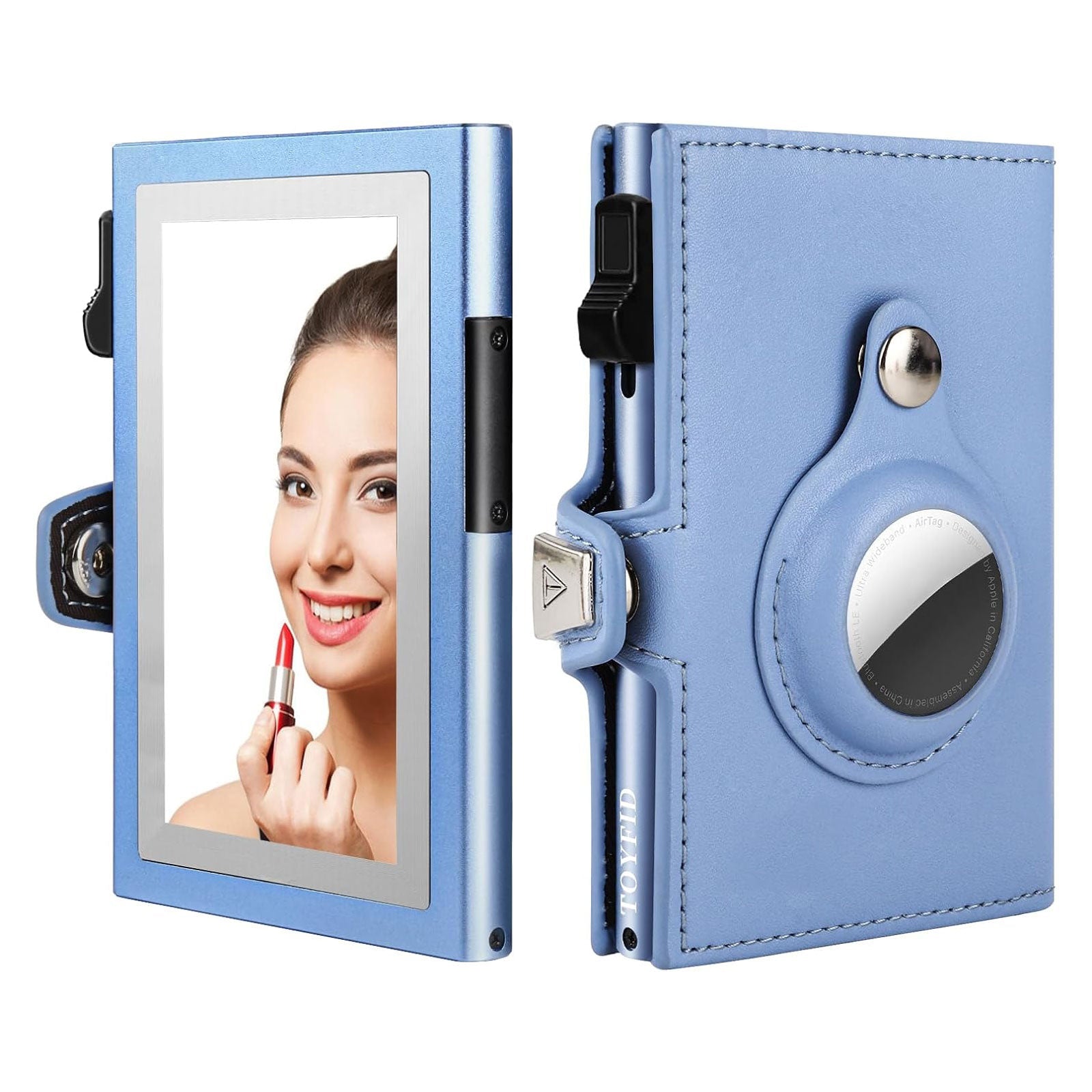 Women's Wallet for Airtag, Small Pretty Wallet with Mirror for Women, Pop-Up Wallet Compatible with Airtag, Tri-fold Genuine Leather Wallet Women with Mirror
