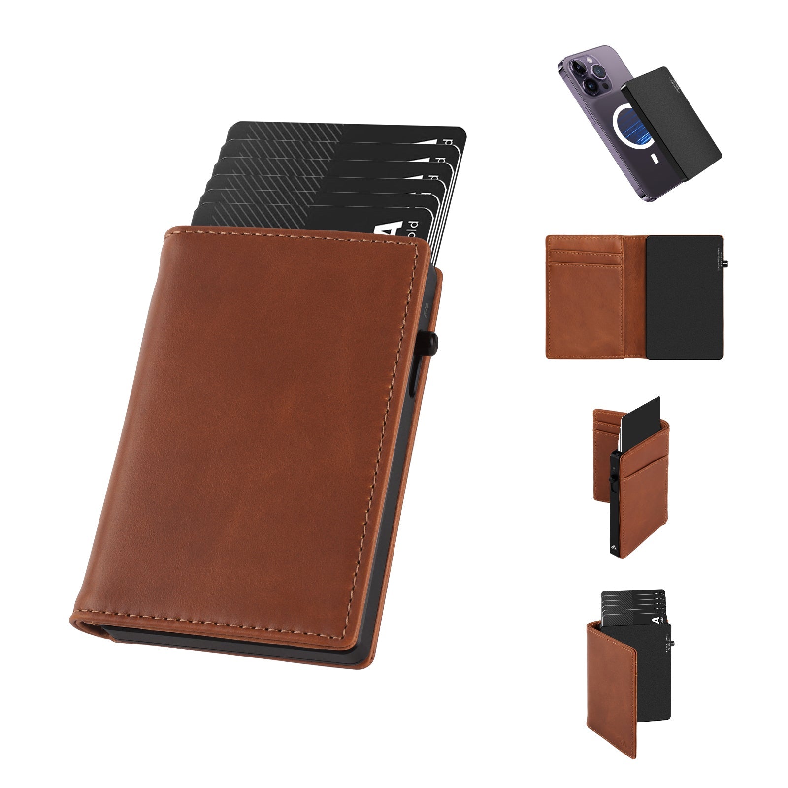 TOYFID Aluminum Alloy Wallet with Genuine Leather Cover Men's Billfolds