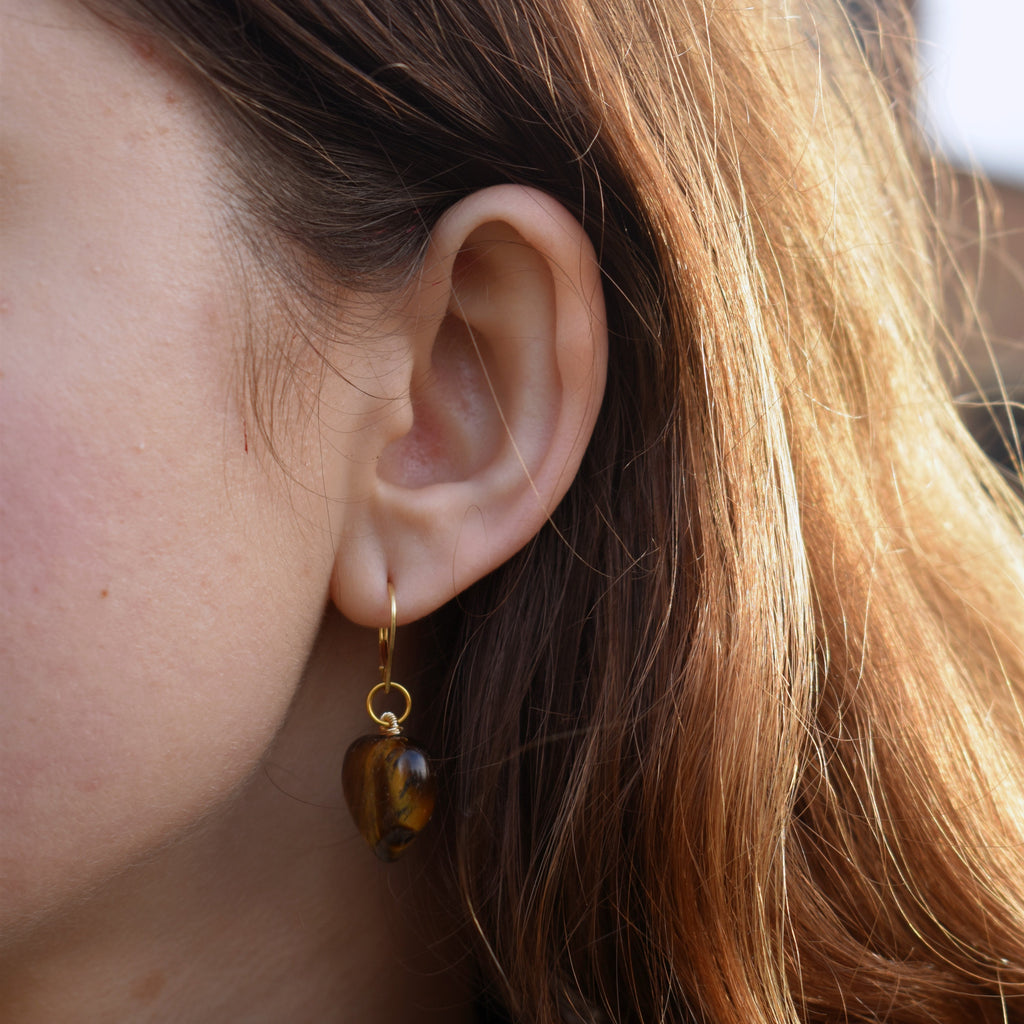 Tiger Eye Yellow gold earrings, Bold and Beautiful Statement Jewelry, Bloom Collection | by nlanlaVictory