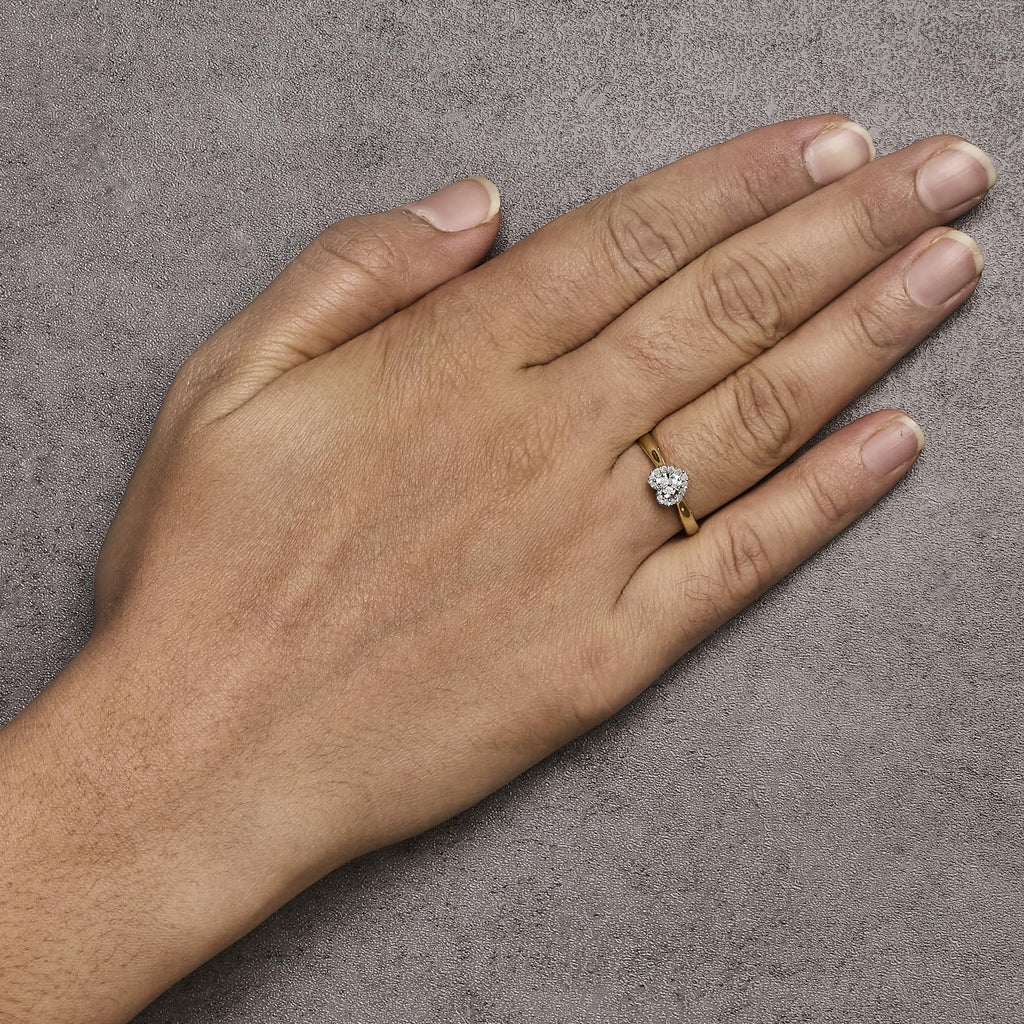 10K Yellow Gold 1/10 Cttw Diamond Heart and Halo Promise Ring
