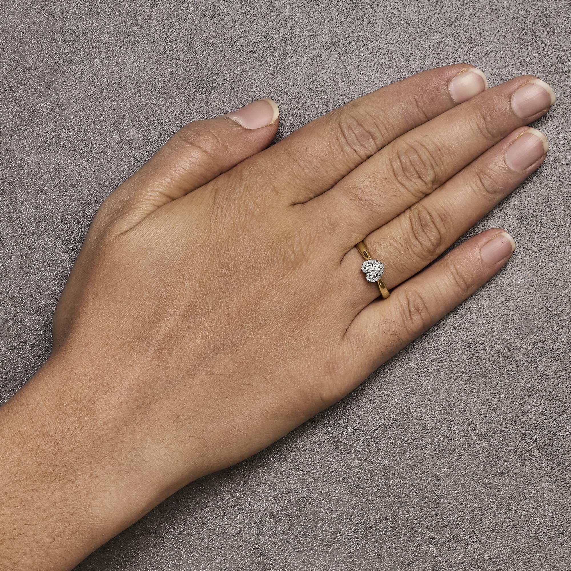 10K Yellow Gold 1/10 Cttw Diamond Heart and Halo Promise Ring