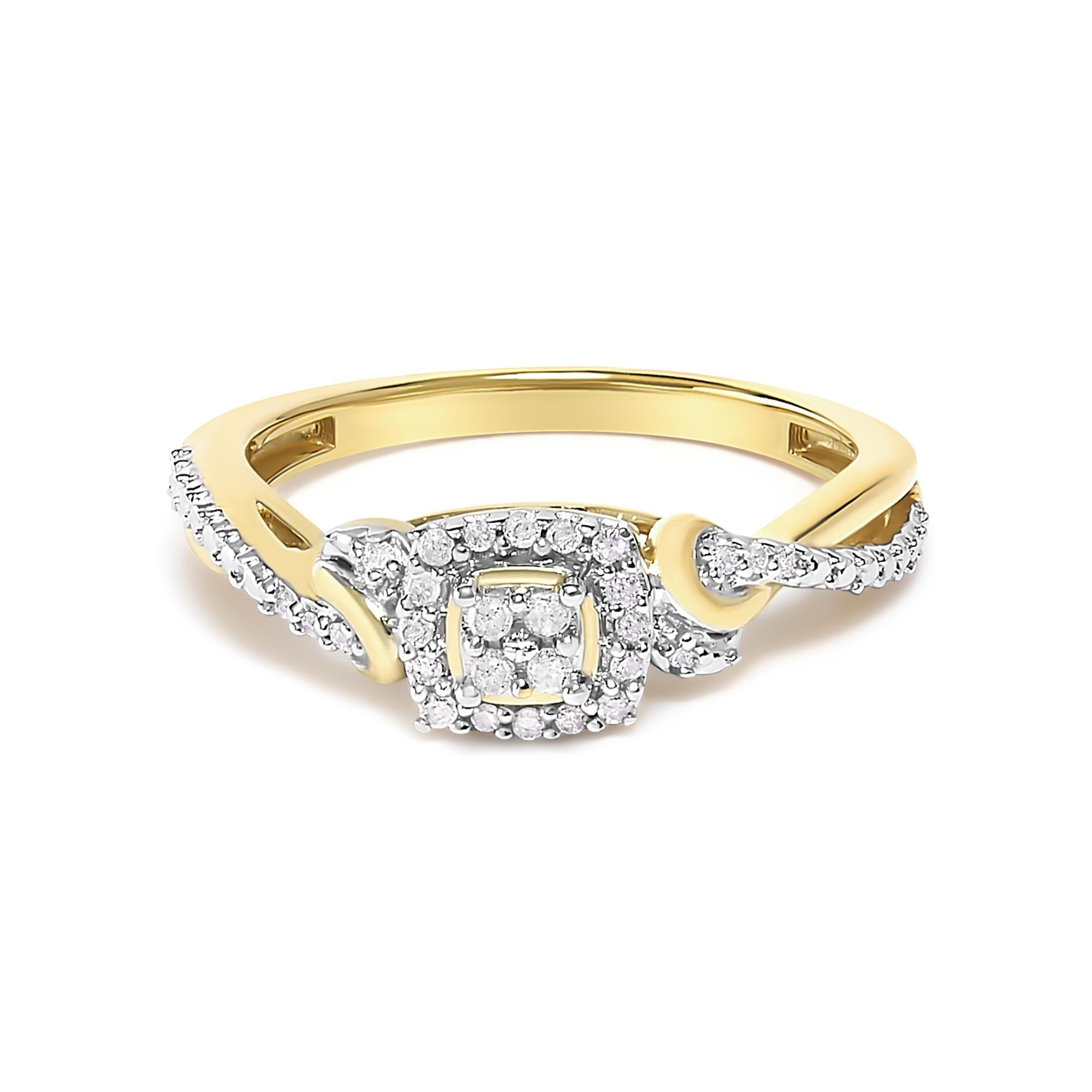 14K Yellow Gold Plated .925 Sterling Silver 1/10 Cttw Round-Cut Diamond Composite Halo Engagement Ring