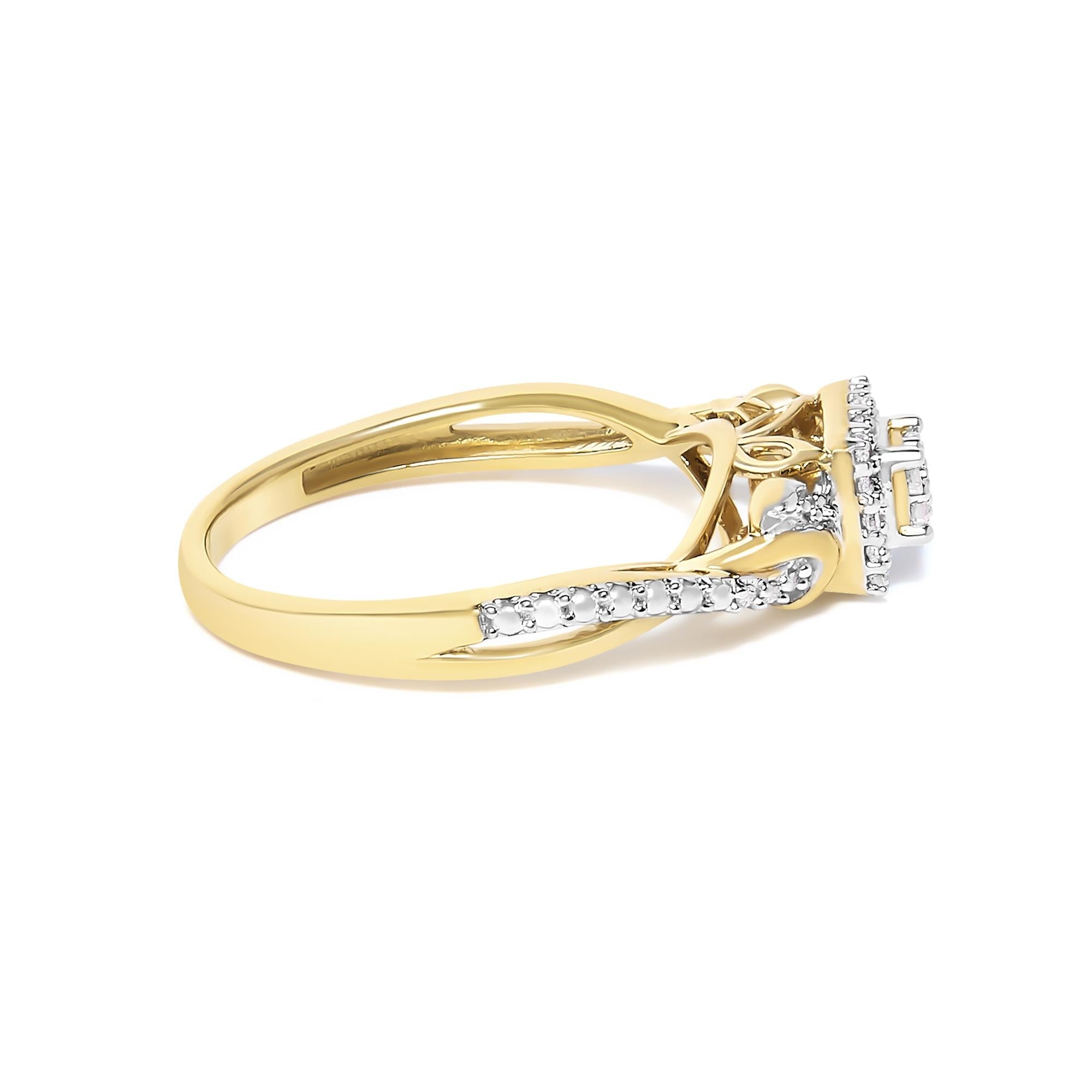 14K Yellow Gold Plated .925 Sterling Silver 1/10 Cttw Round-Cut Diamond Composite Halo Engagement Ring