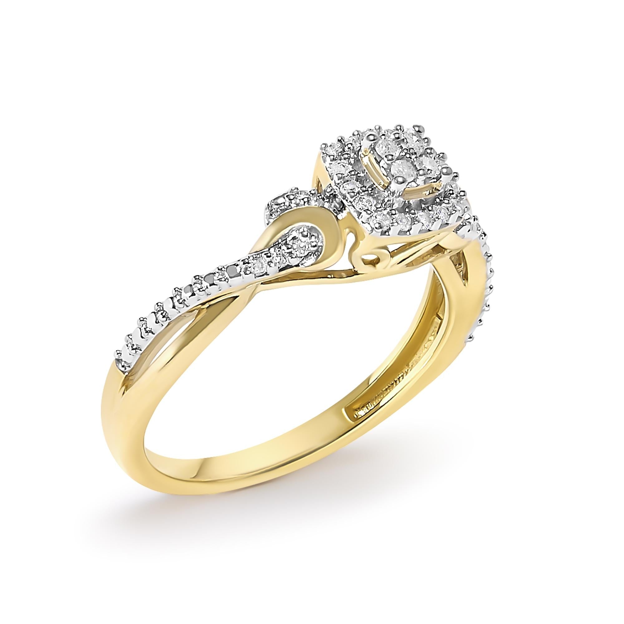 14K Yellow Gold Plated .925 Sterling Silver 1/10 Cttw Round-Cut Diamond Composite Halo Engagement Ring