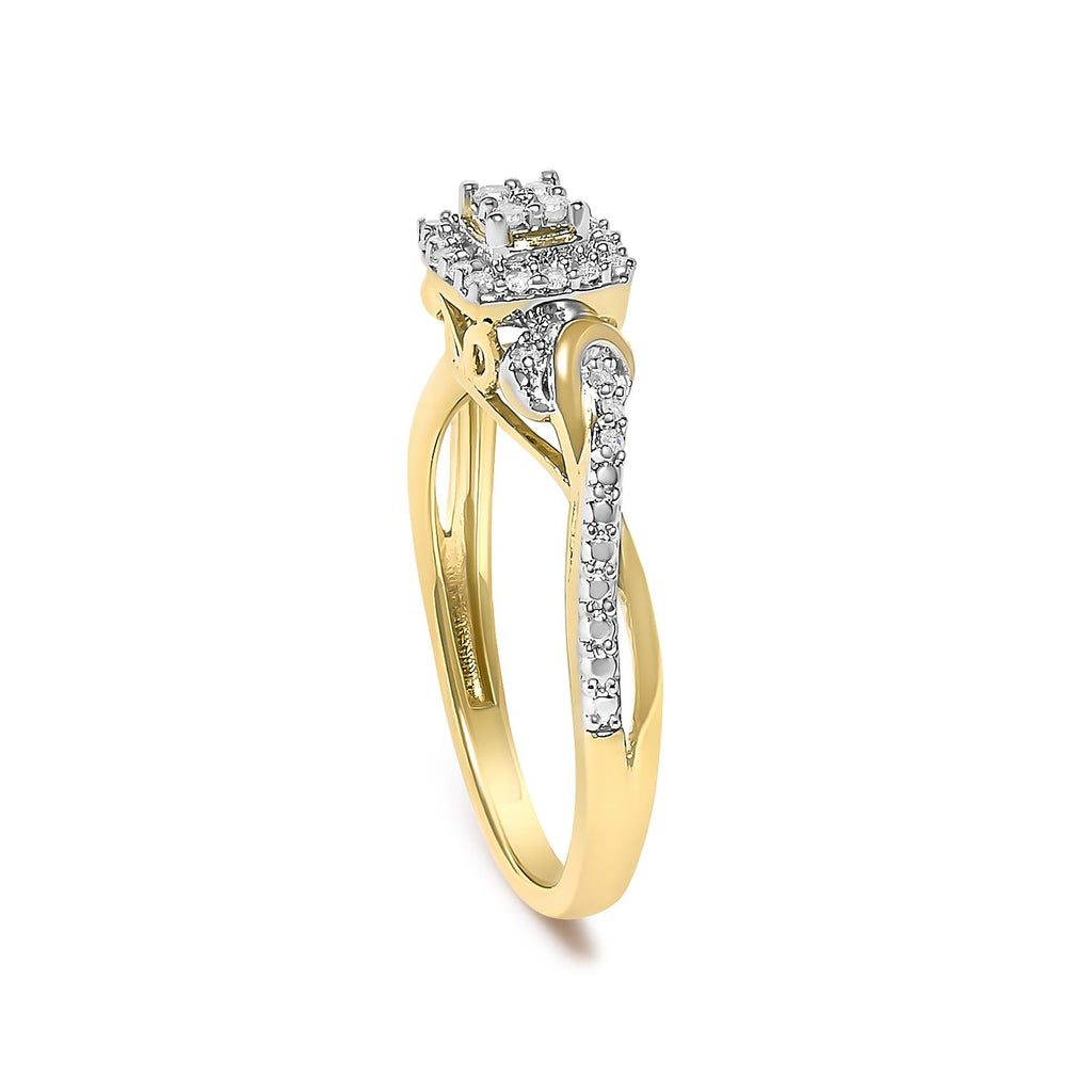 14K Yellow Gold Plated .925 Sterling Silver 1/10 Cttw Round-Cut Diamond Composite Halo Engagement Ring