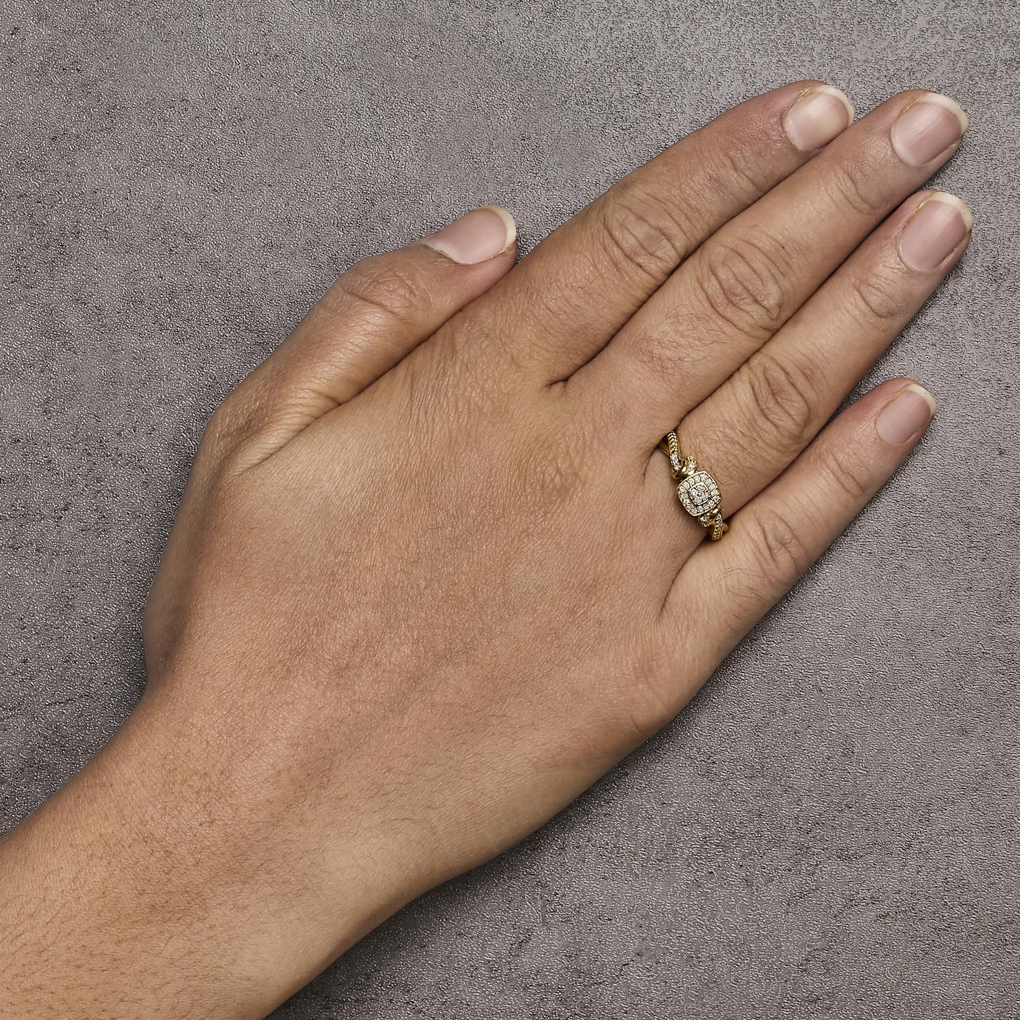 14K Yellow Gold Plated .925 Sterling Silver 1/10 Cttw Round-Cut Diamond Composite Halo Engagement Ring