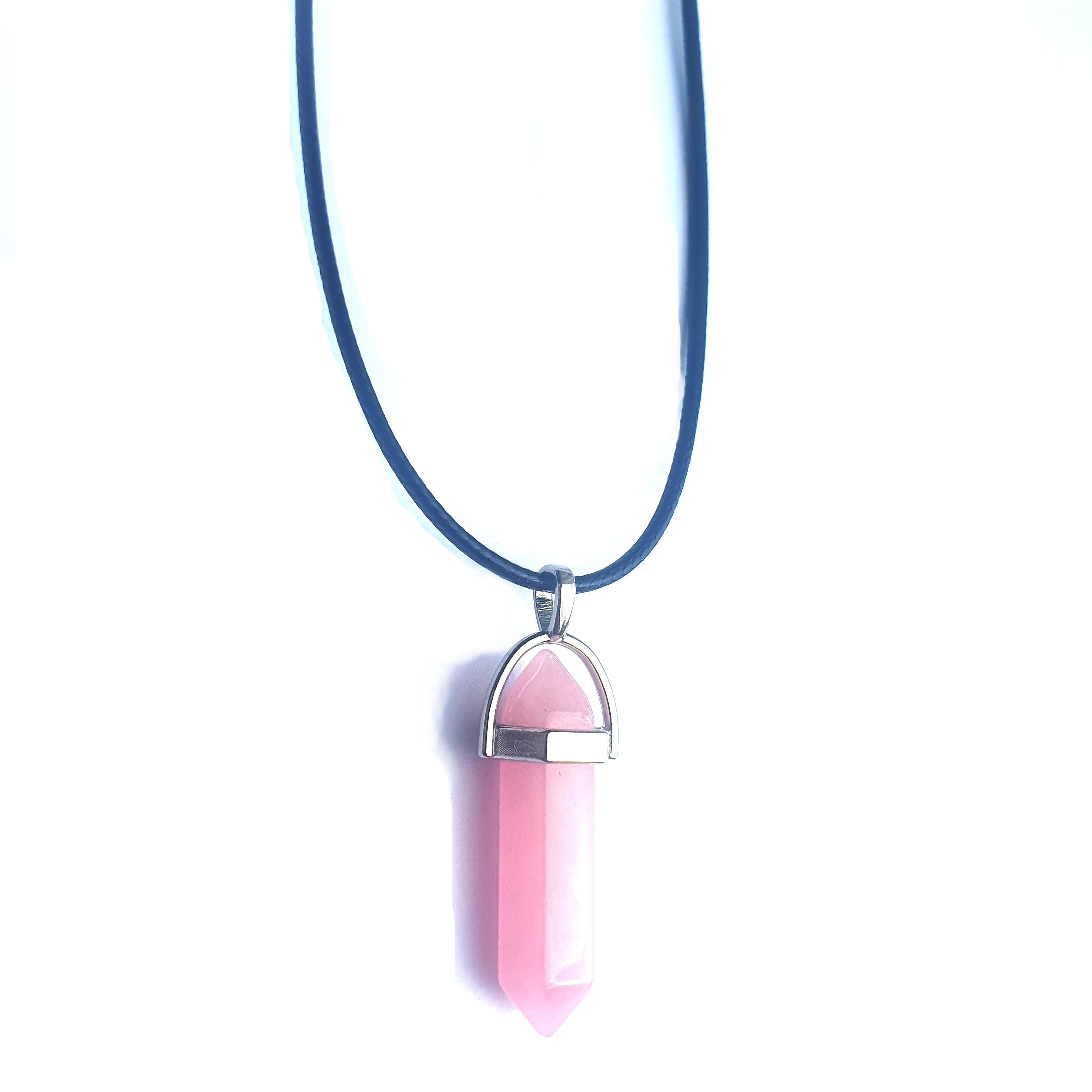 Crystal Pointed Pendant Necklace - Pink Jade