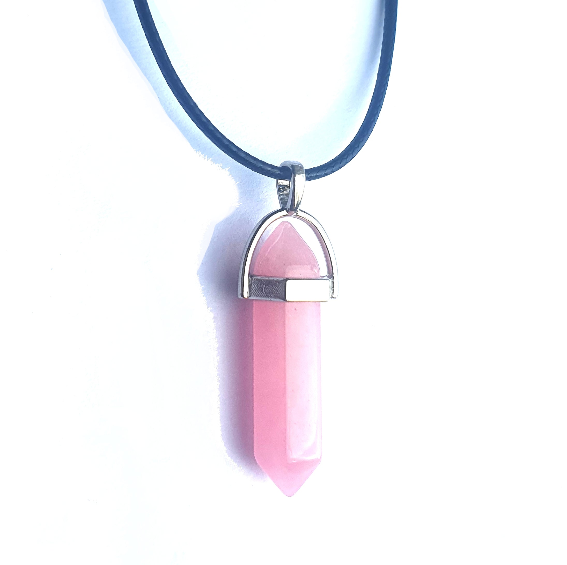 Crystal Pointed Pendant Necklace - Pink Jade