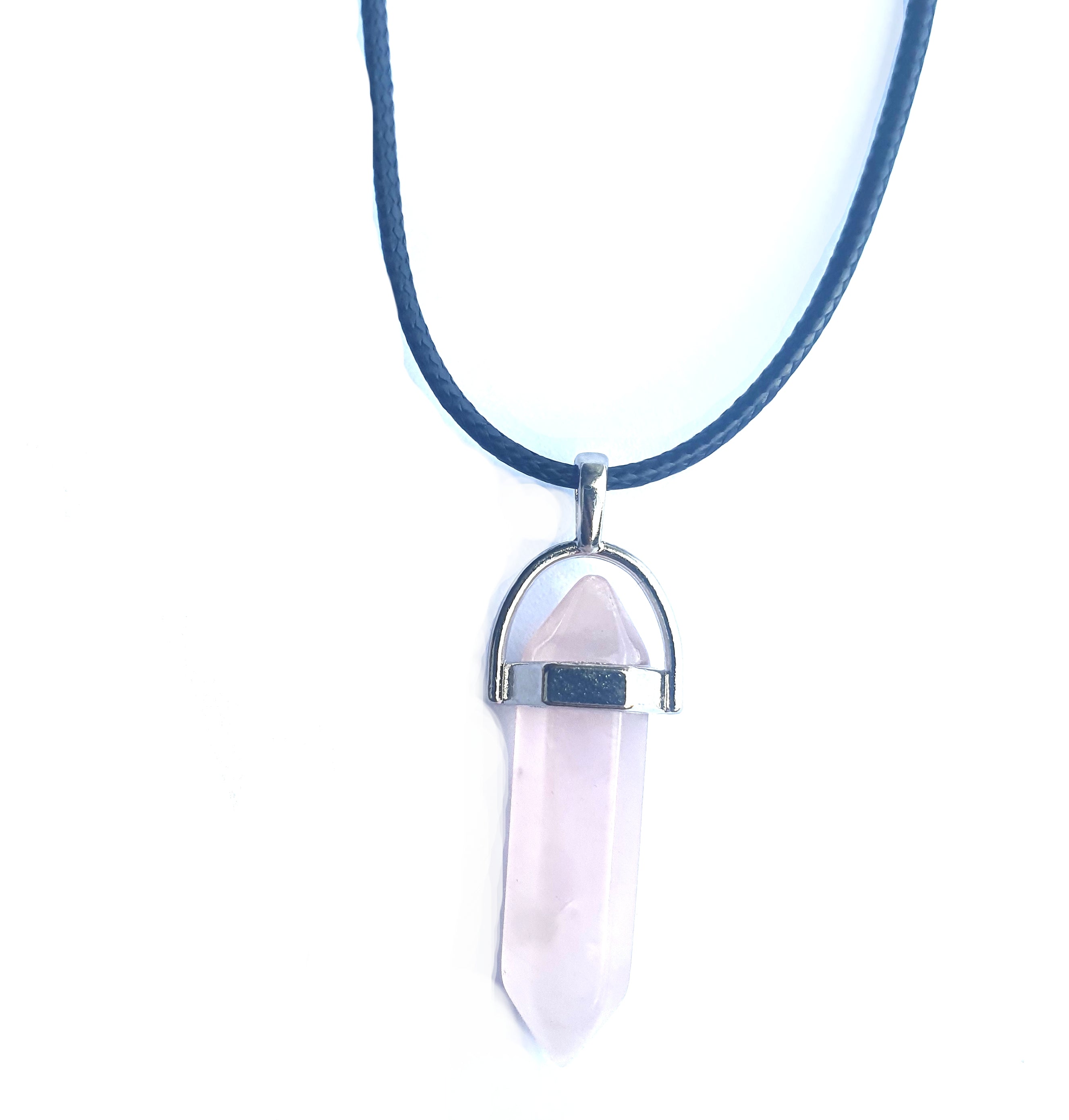 Crystal Pointed Pendant Necklace - Rose Quartz-0