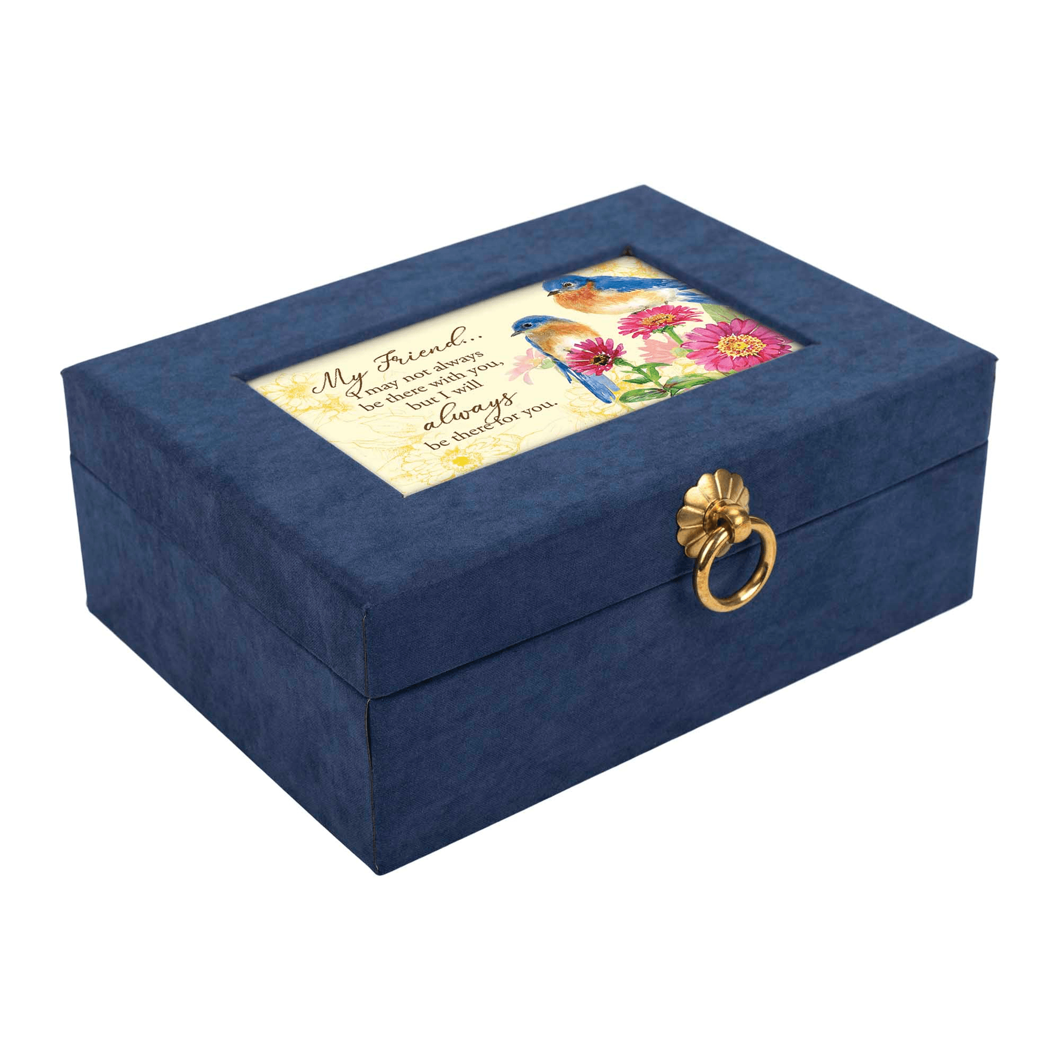 Navy Linen Music Box With Inspirational Art And Jewelry Insert