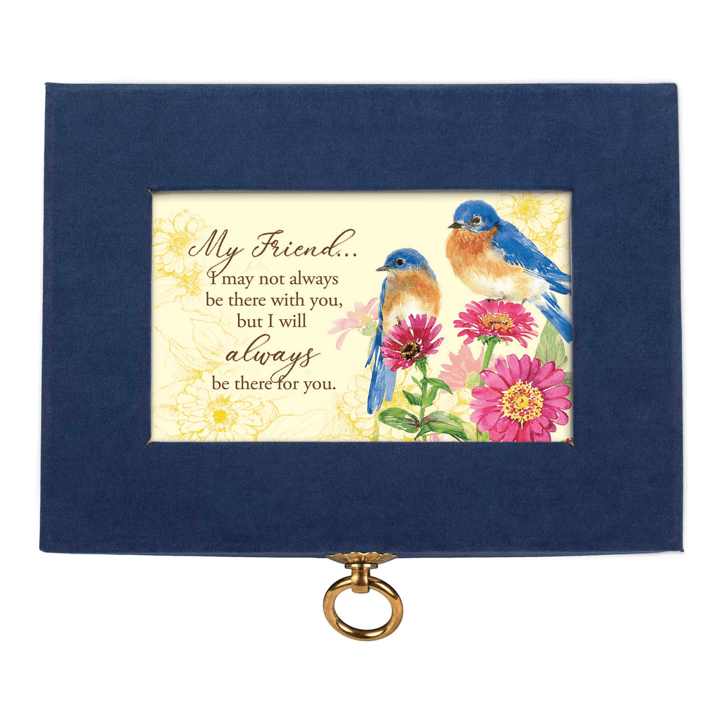 Navy Linen Music Box With Inspirational Art And Jewelry Insert