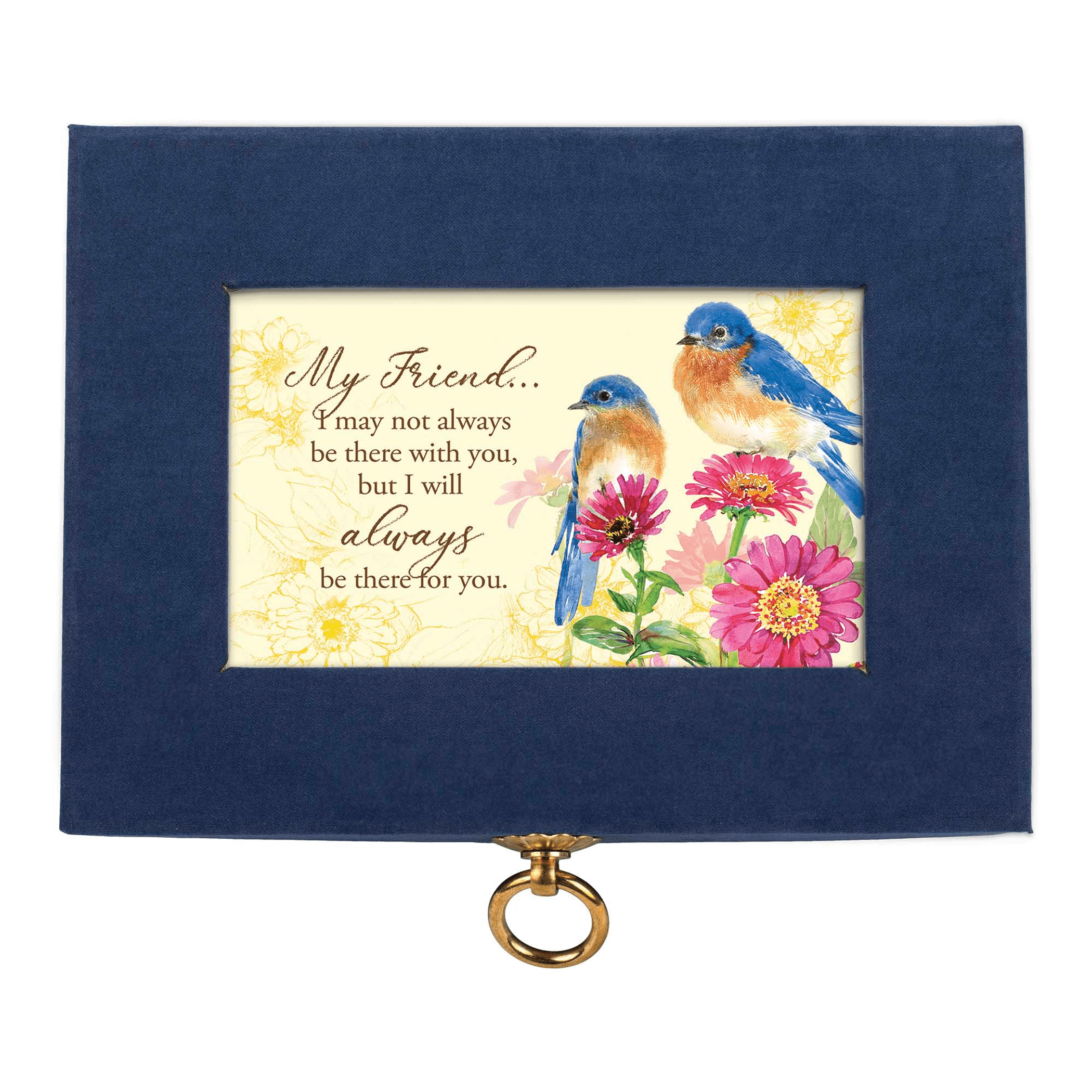 Navy Linen Music Box With Inspirational Art And Jewelry Insert