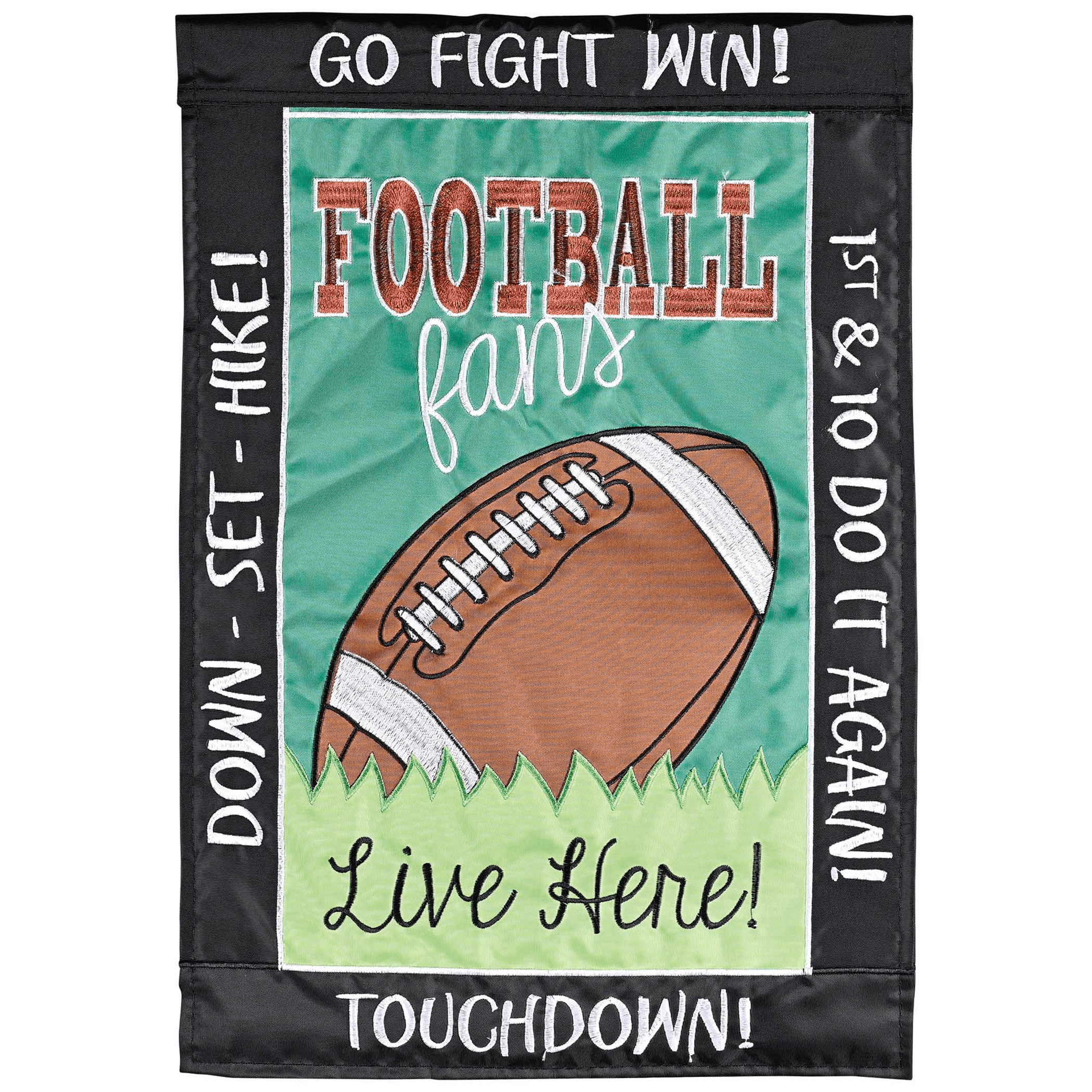 Double Applique Garden Flag – Football Fans Live Here 13X18 Inches