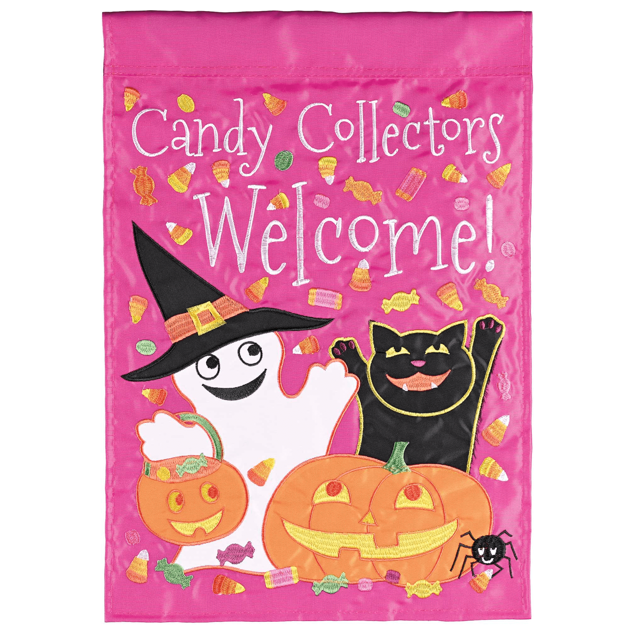 Double Applique Garden Flag - Candy Collectors Welcome Here, 13X18 Inches