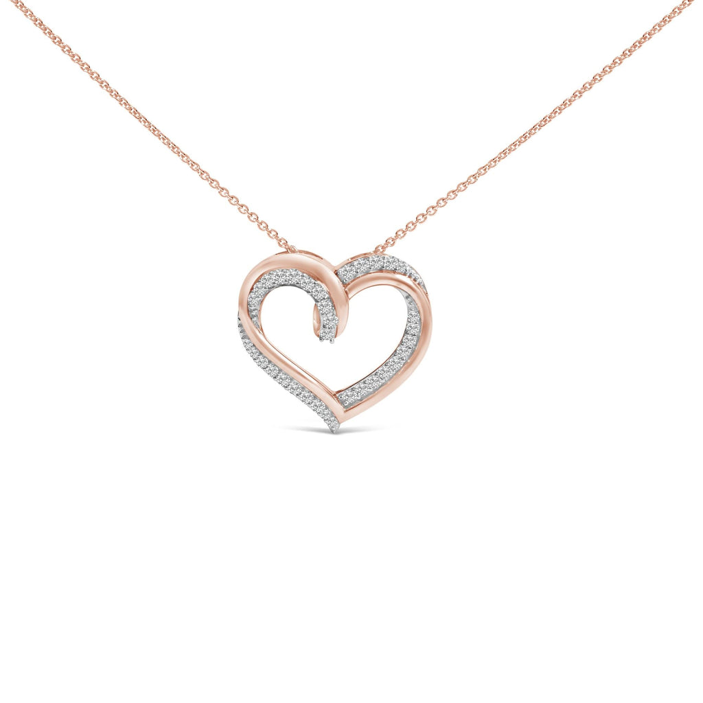 14K Rose Gold Plated Sterling Silver 1/2 Cttw Diamond Open Heart Pendant Necklace-0