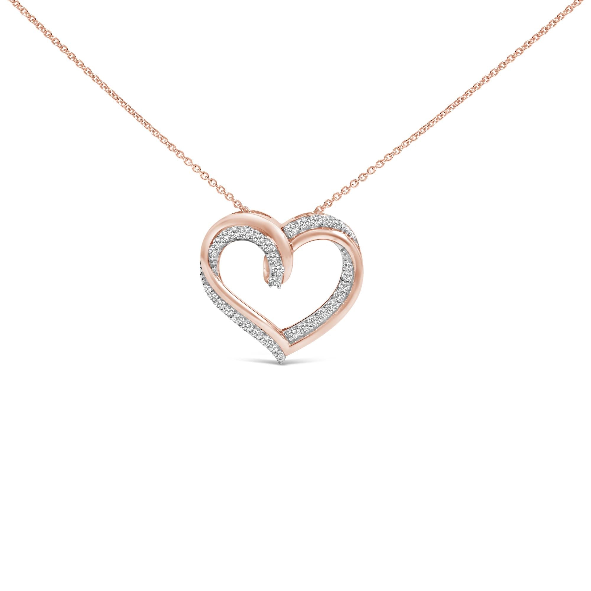 14K Rose Gold Plated Sterling Silver 1/2 Cttw Diamond Open Heart Pendant Necklace-0