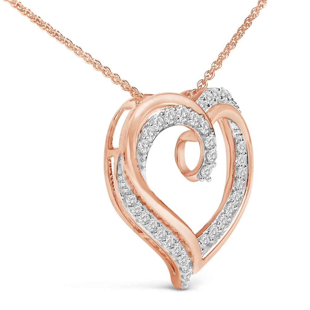 14K Rose Gold Plated Sterling Silver 1/2 Cttw Diamond Open Heart Pendant Necklace-3