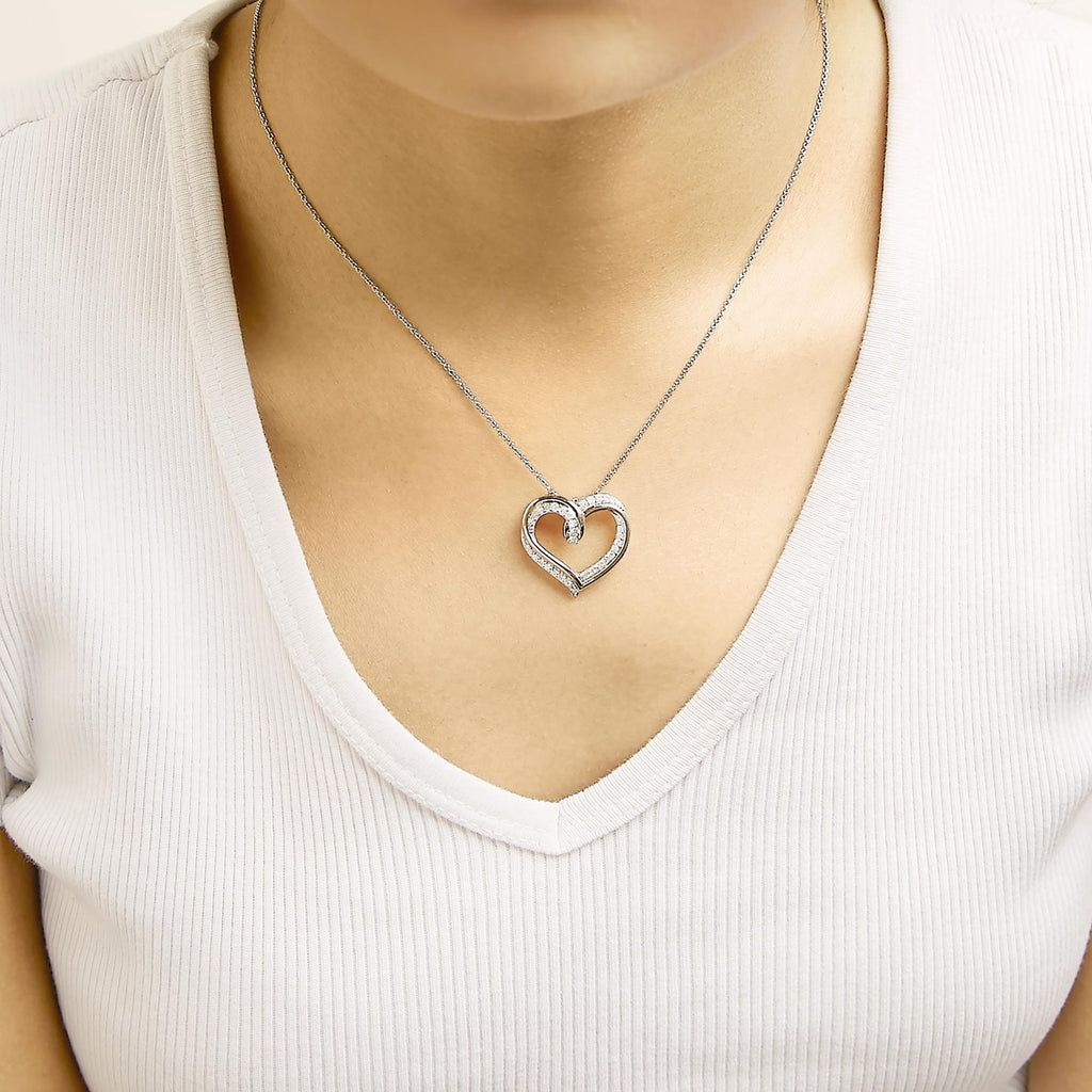 14K Rose Gold Plated Sterling Silver 1/2 Cttw Diamond Open Heart Pendant Necklace-2