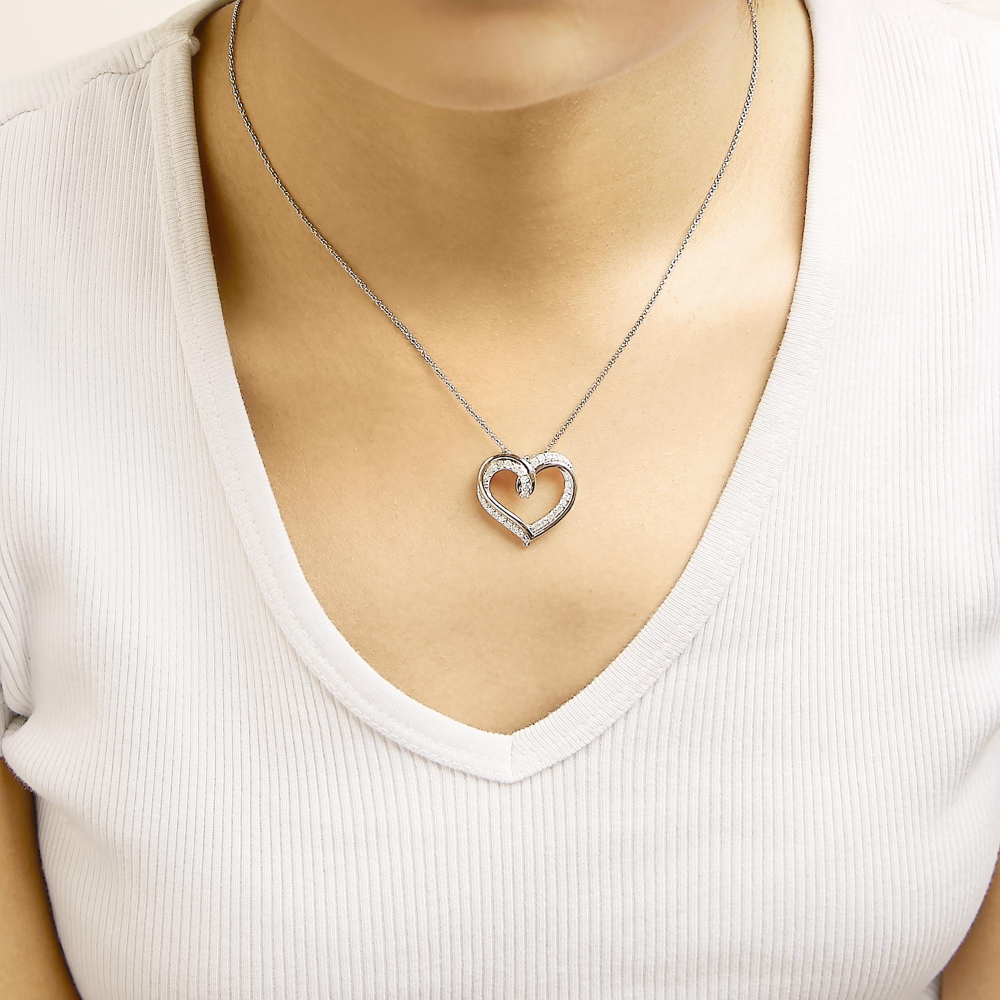 14K Rose Gold Plated Sterling Silver 1/2 Cttw Diamond Open Heart Pendant Necklace-2