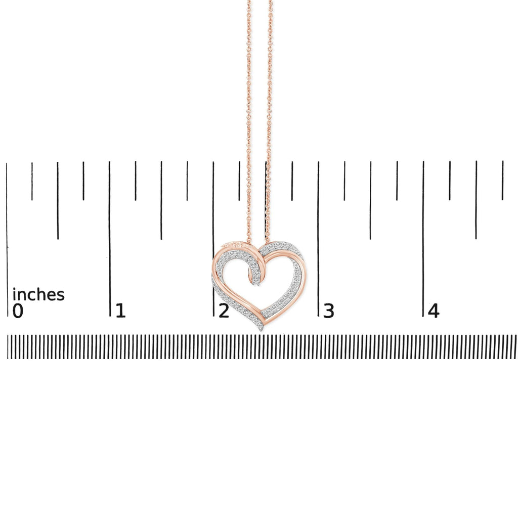 14K Rose Gold Plated Sterling Silver 1/2 Cttw Diamond Open Heart Pendant Necklace-4
