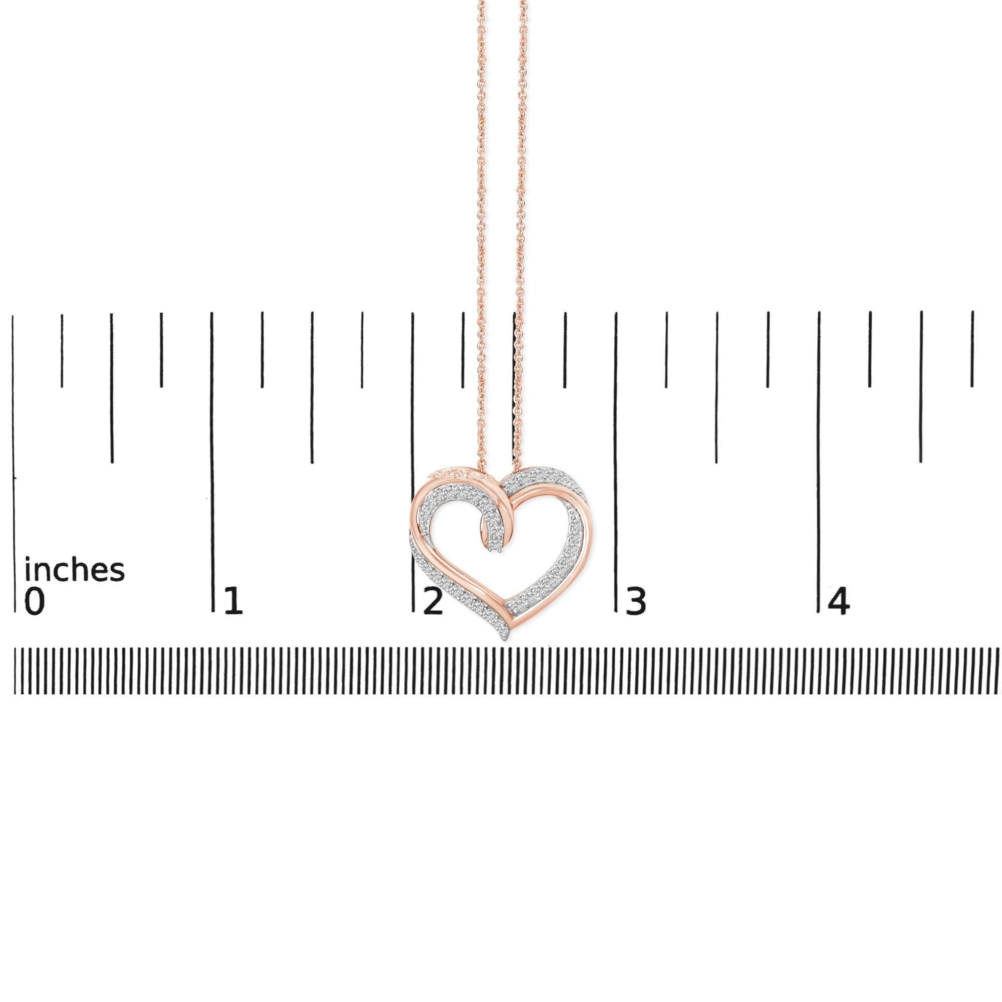 14K Rose Gold Plated Sterling Silver 1/2 Cttw Diamond Open Heart Pendant Necklace-4
