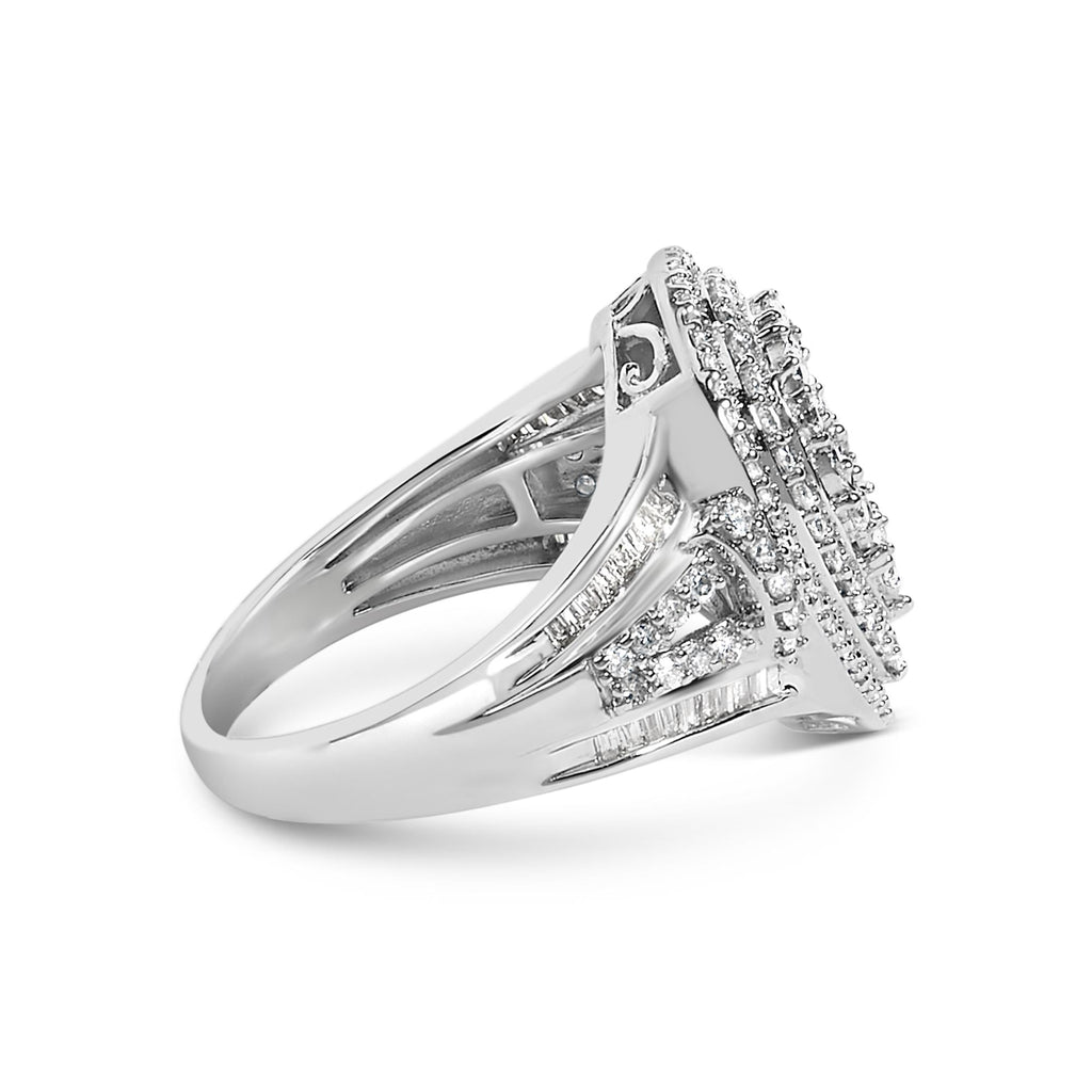 Sterling Silver 1 Cttw Diamond Pear-Shaped Triple Halo Cluster Ring