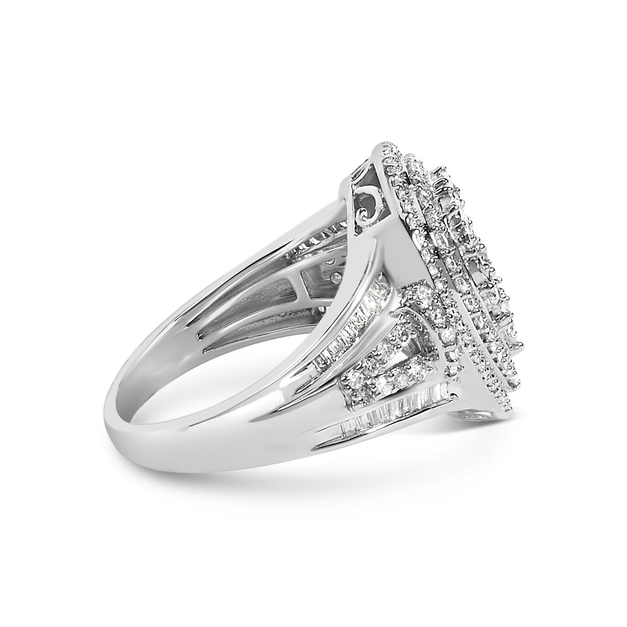 Sterling Silver 1 Cttw Diamond Pear-Shaped Triple Halo Cluster Ring