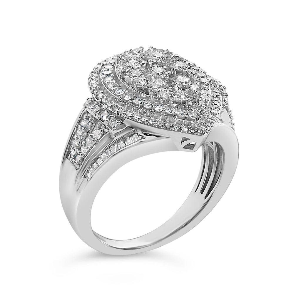 Sterling Silver 1 Cttw Diamond Pear-Shaped Triple Halo Cluster Ring