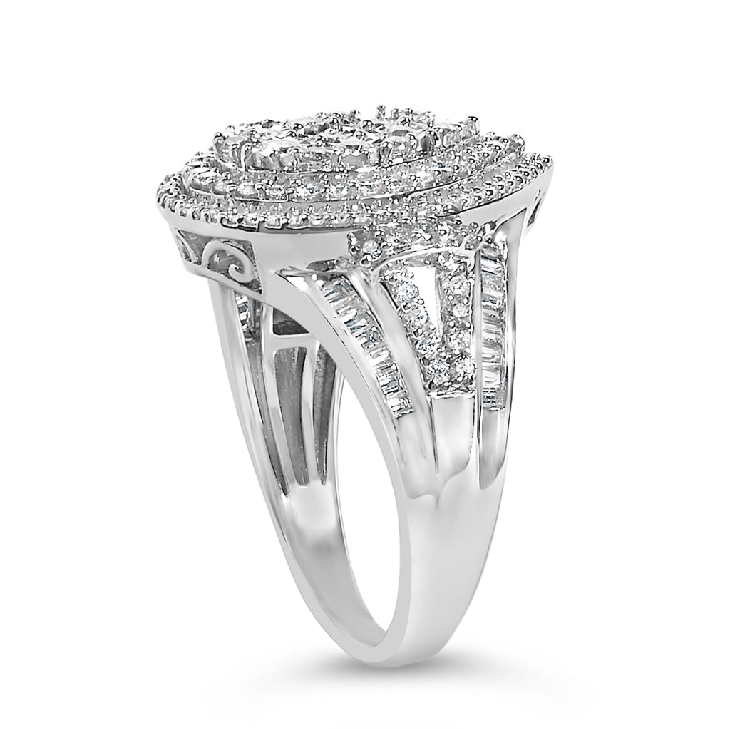 Sterling Silver 1 Cttw Diamond Pear-Shaped Triple Halo Cluster Ring