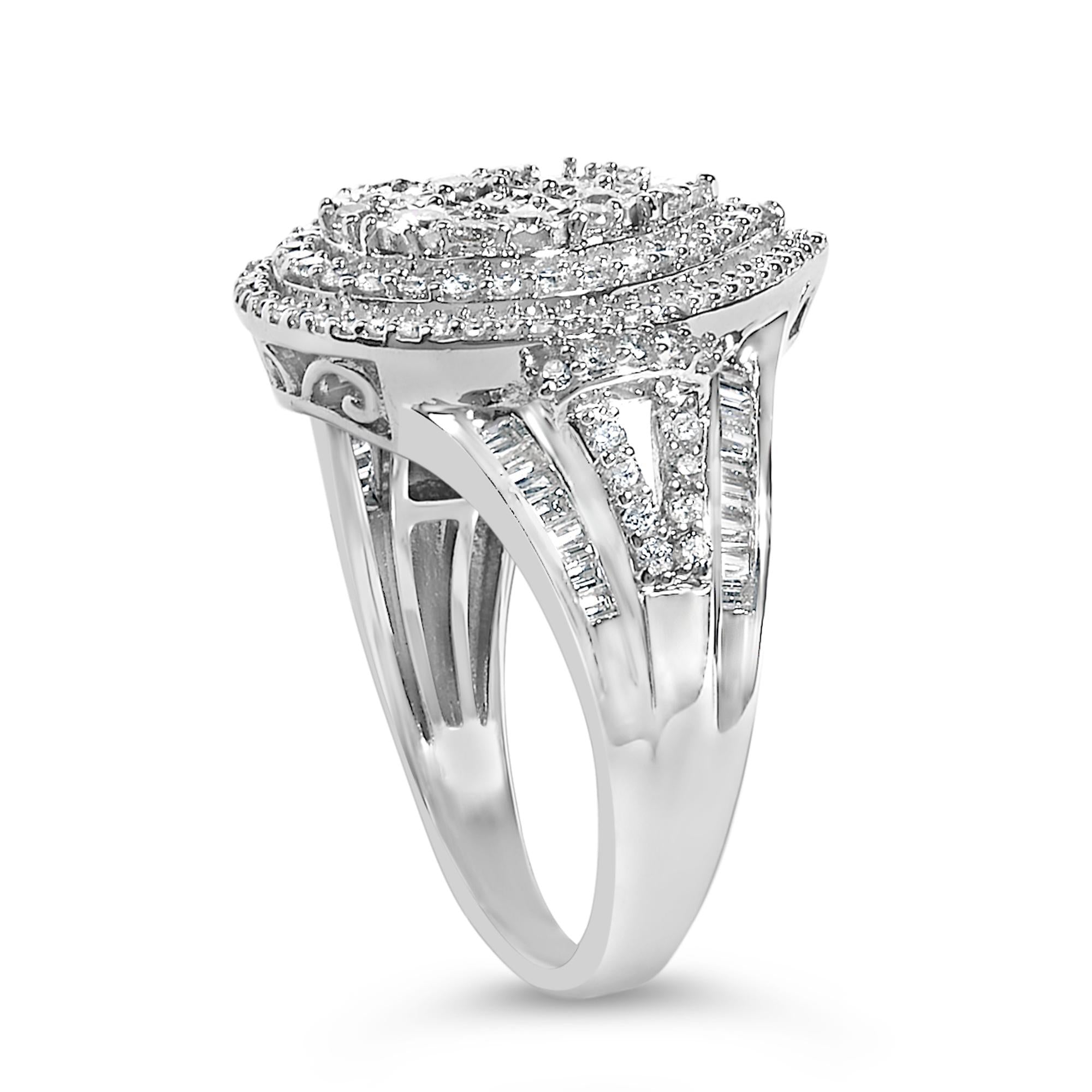 Sterling Silver 1 Cttw Diamond Pear-Shaped Triple Halo Cluster Ring