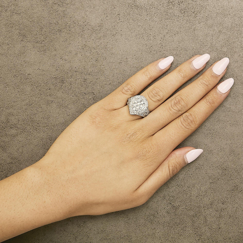 Sterling Silver 1 Cttw Diamond Pear-Shaped Triple Halo Cluster Ring