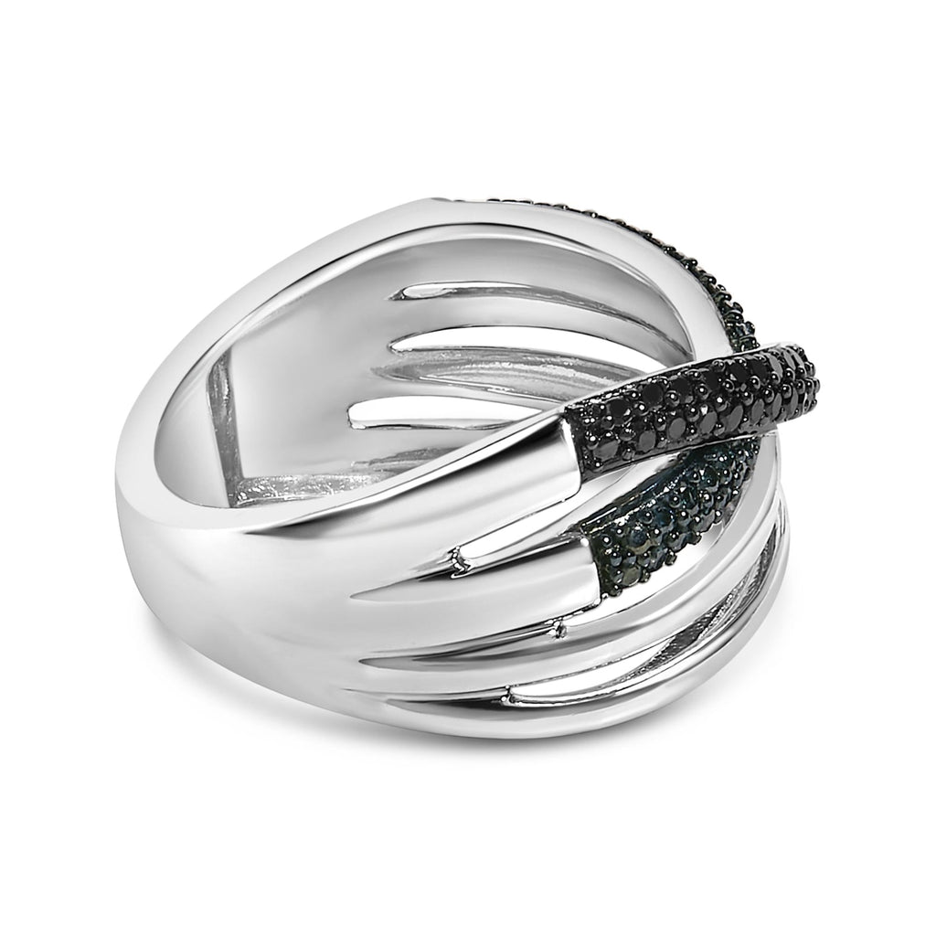 Sterling Silver 1/2 Cttw Black and Blue Diamond Crossover Bypass Ring