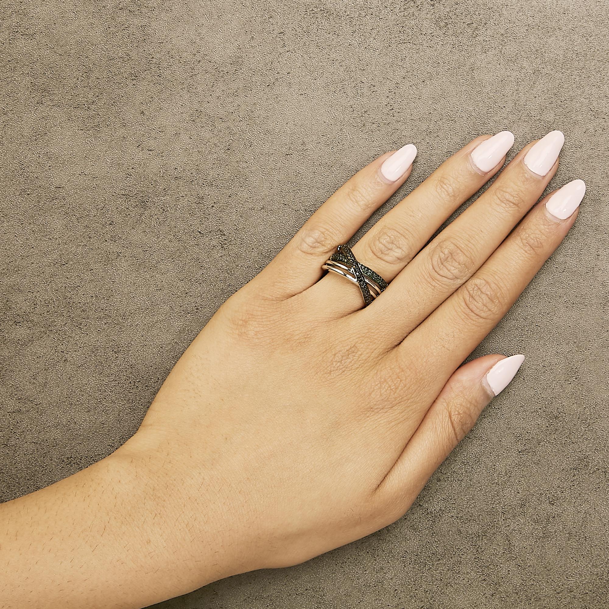 Sterling Silver 1/2 Cttw Black and Blue Diamond Crossover Bypass Ring