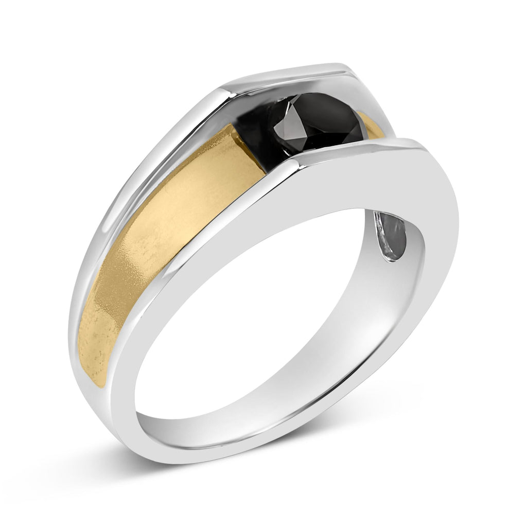 Men's 14K Yellow Gold Plated Sterling Silver 1.0 Cttw Round Black Diamond Band Ring