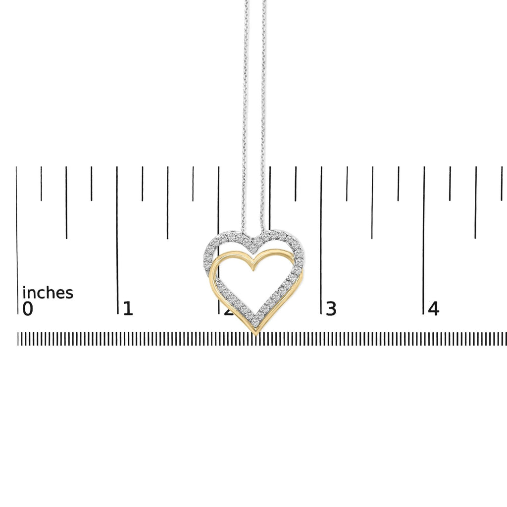 14K Yellow Gold Plated Sterling Silver 1.00 Cttw Diamond Double Heart Pendant Necklace-4