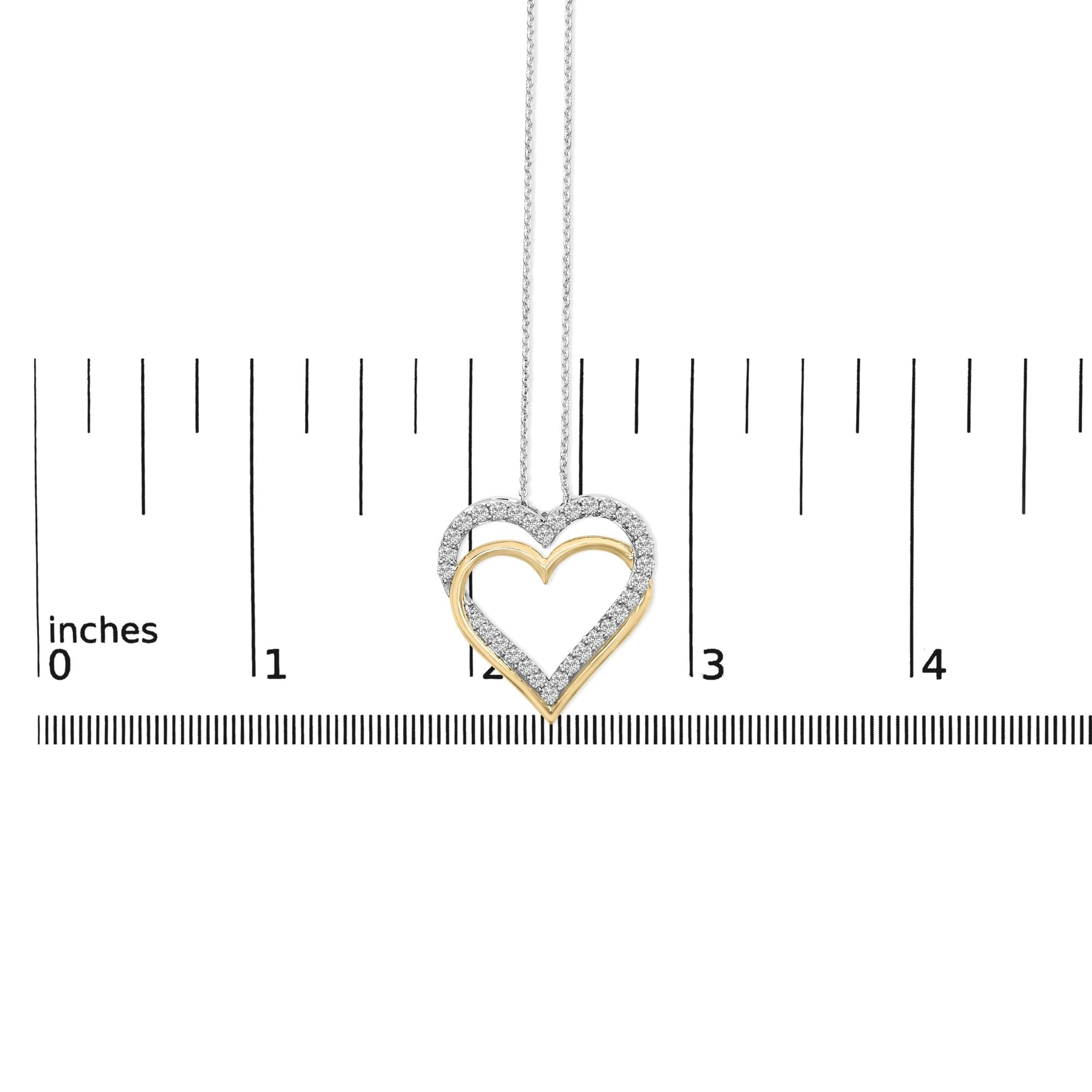 14K Yellow Gold Plated Sterling Silver 1.00 Cttw Diamond Double Heart Pendant Necklace-4